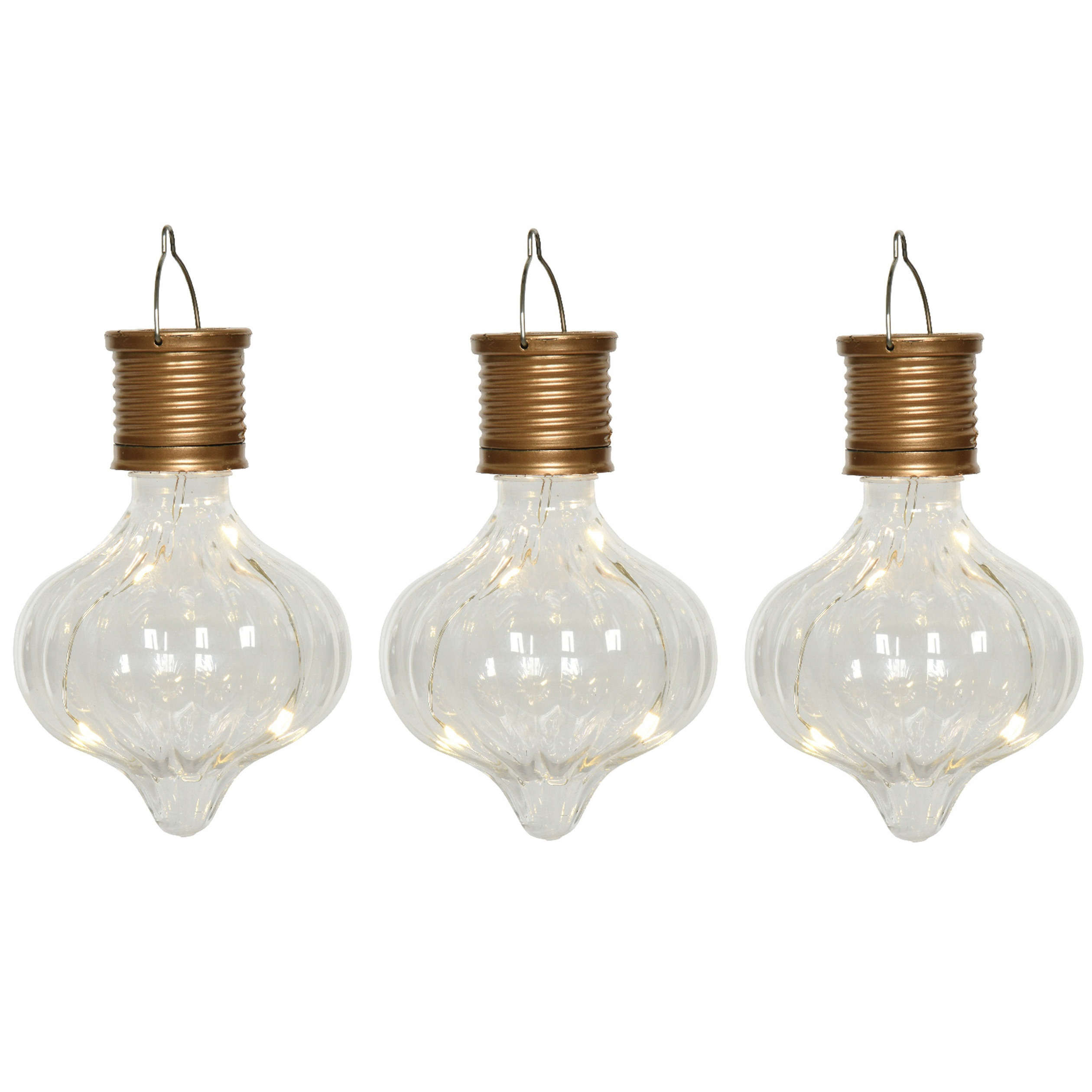 Solar hanglamp bol/peertje - 3x - Marrakech - kunststof - D8 x H12 cm - LED -