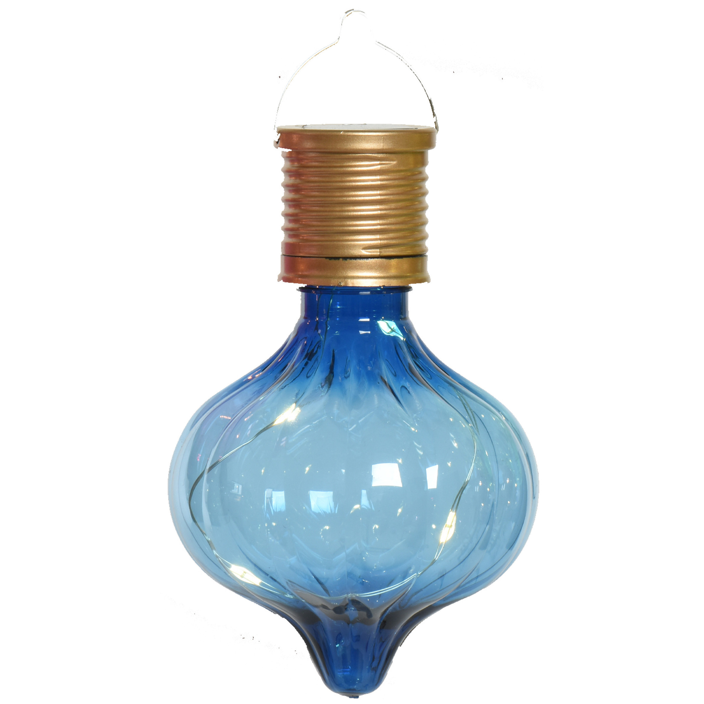 Solar hanglamp bol/peertje - Marrakech - kobalt blauw - kunststof - D8 x H12 cm -