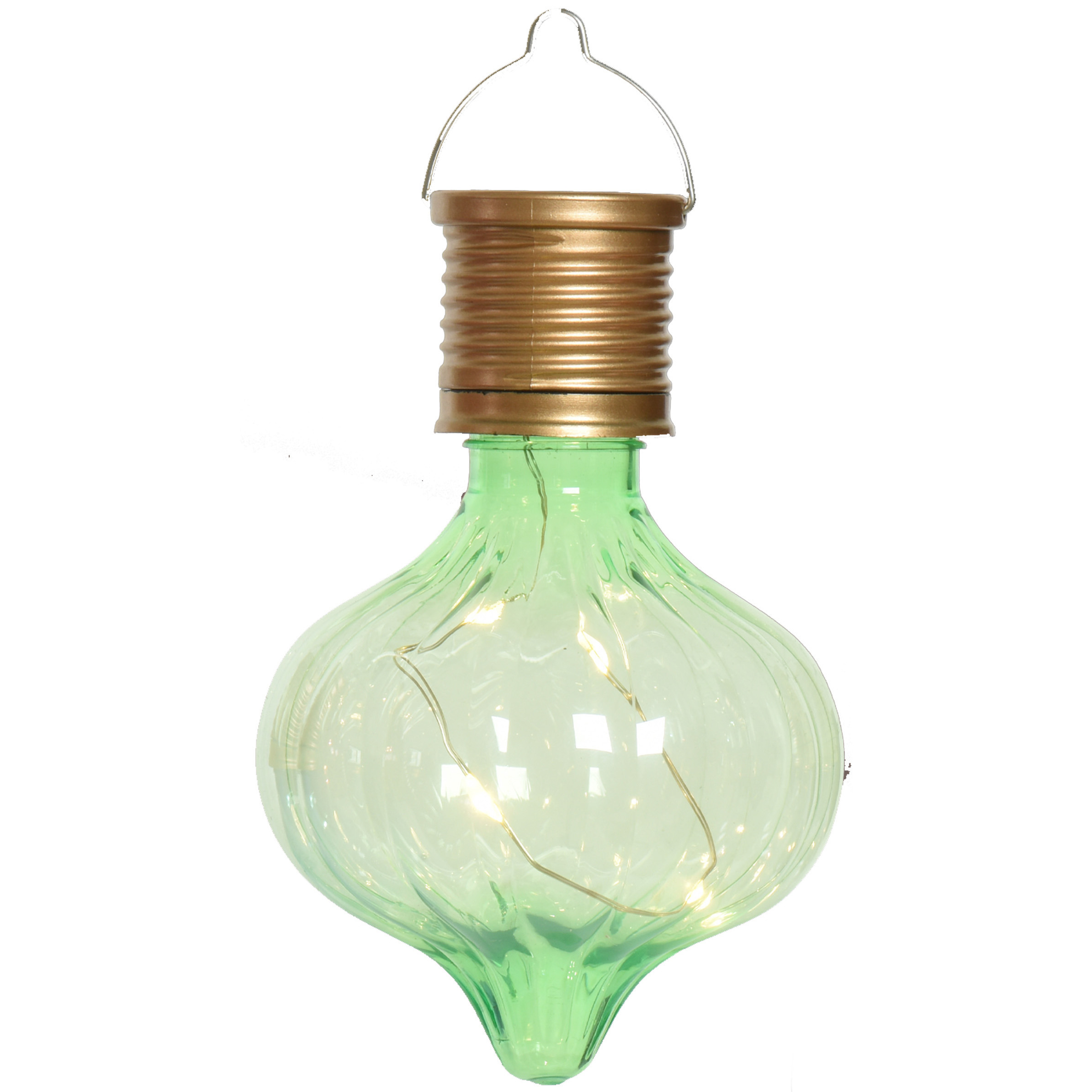 Solar hanglamp bol/peertje - Marrakech - pistachegroen - kunststof - D8 x H12 cm -