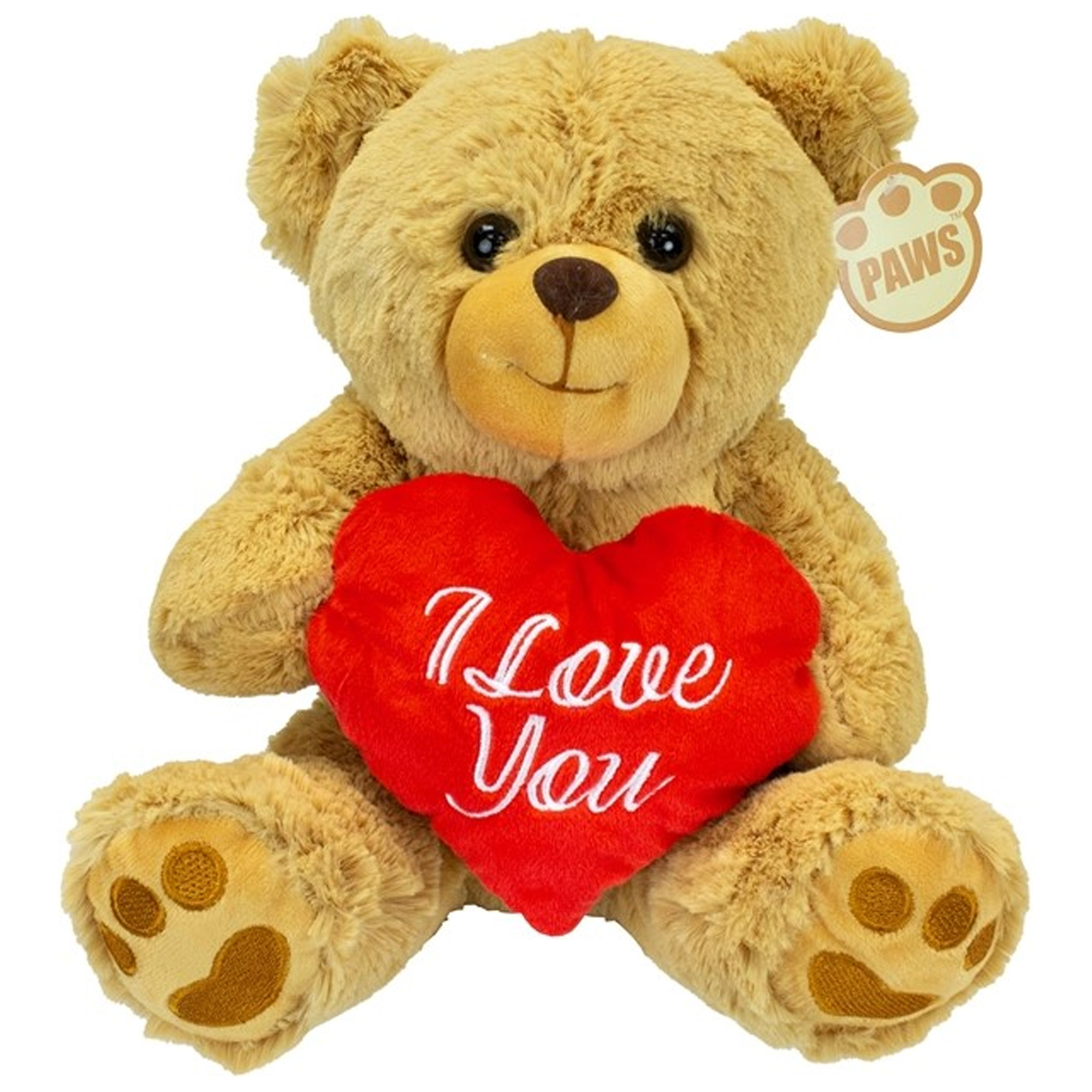 Valentijn I Love You knuffel beertje - zachte pluche - rood hartje - cadeau - 26 cm - lichtbruin -