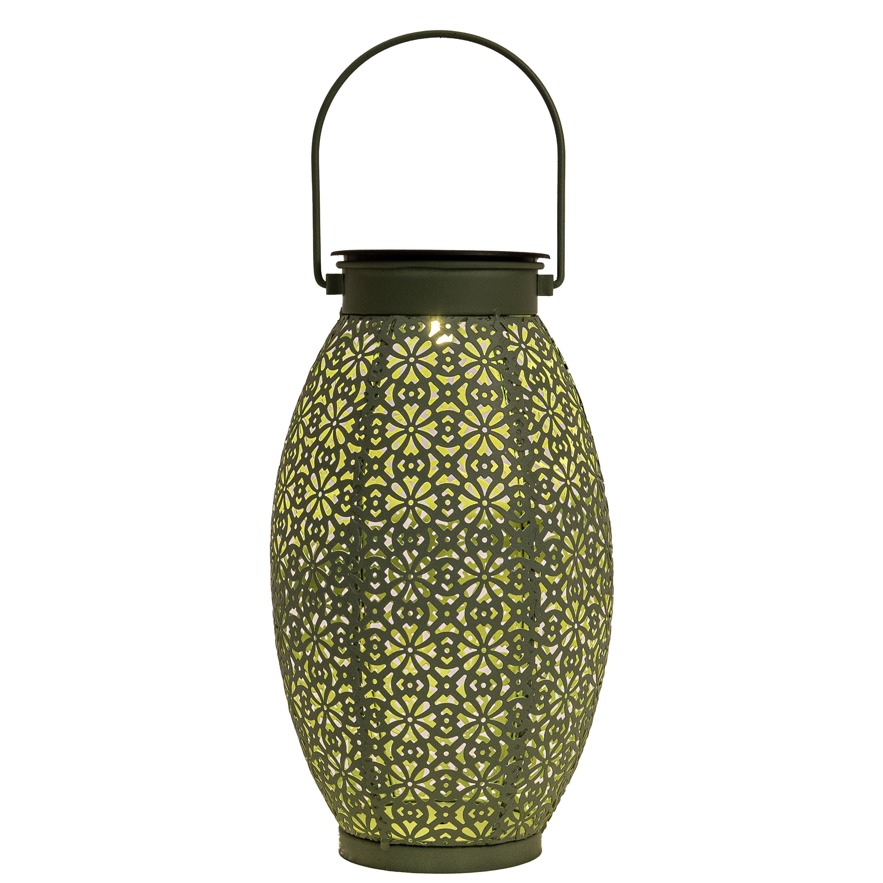 Solar lantaarn - voor buiten - D13 x H24 cm - groen - metaal - tafellamp -