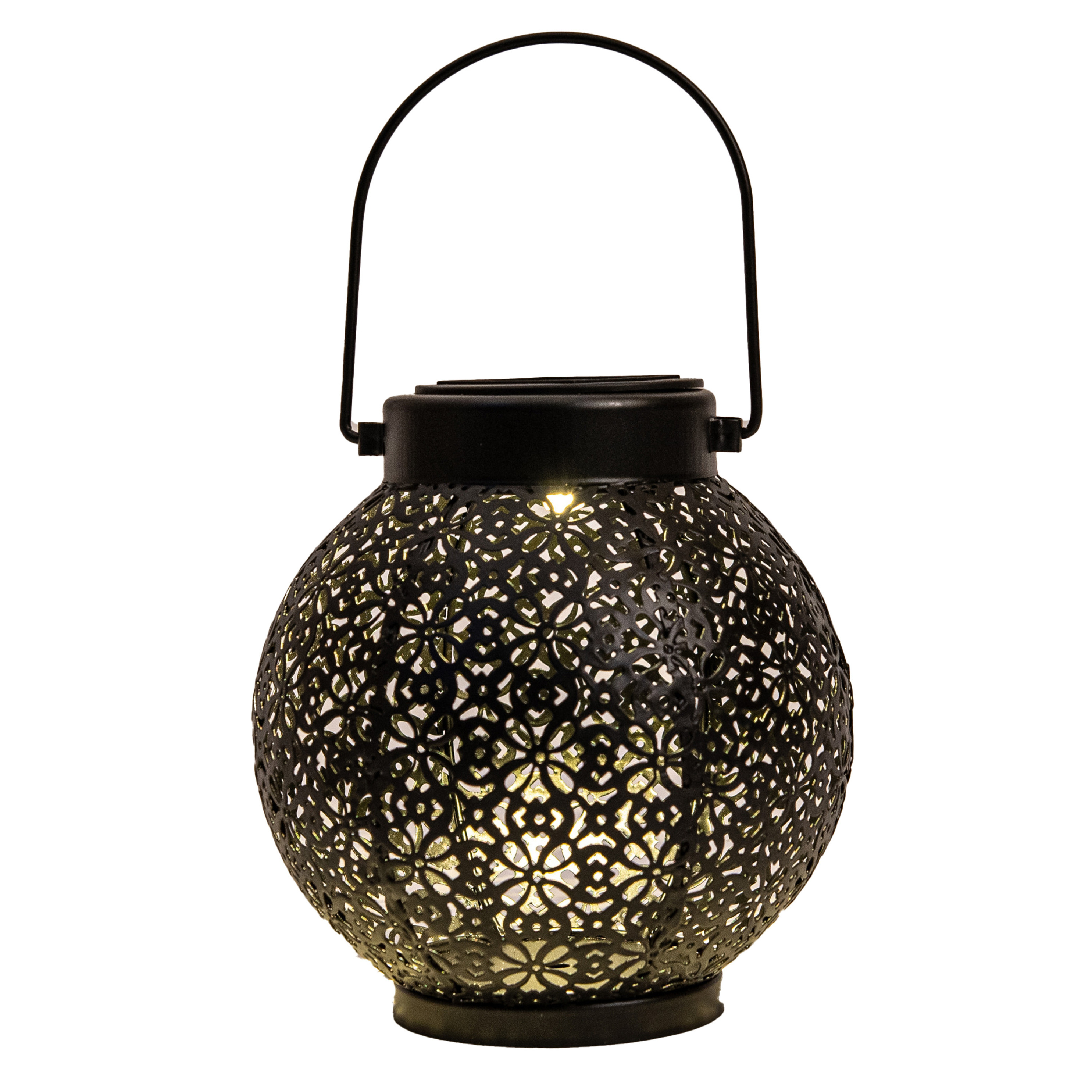 Solar lantaarn - voor buiten - D15 x H16 cm - zwart - metaal - tafellamp -