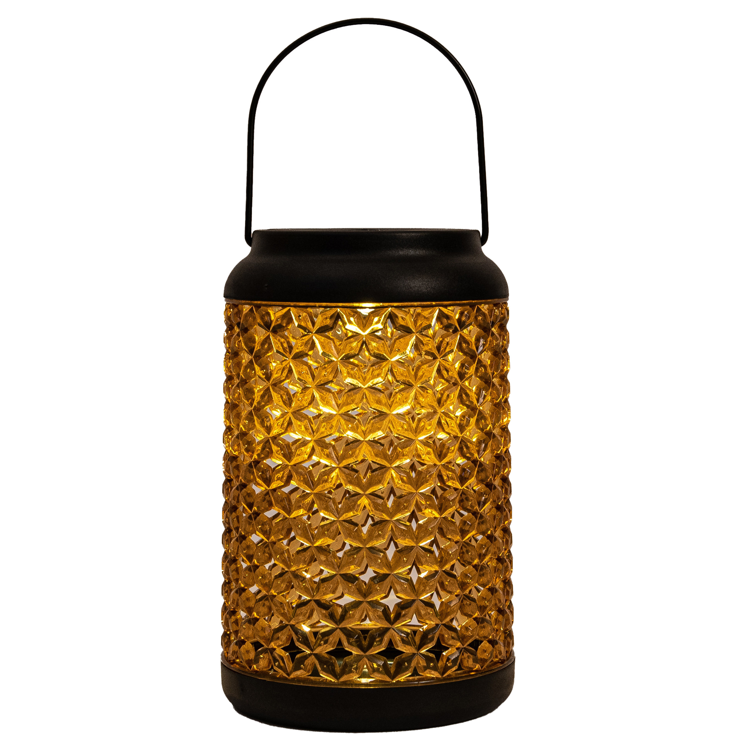 Solar lantaarn - voor buiten - D12,5 x H20 cm - amber glas - tafellamp -