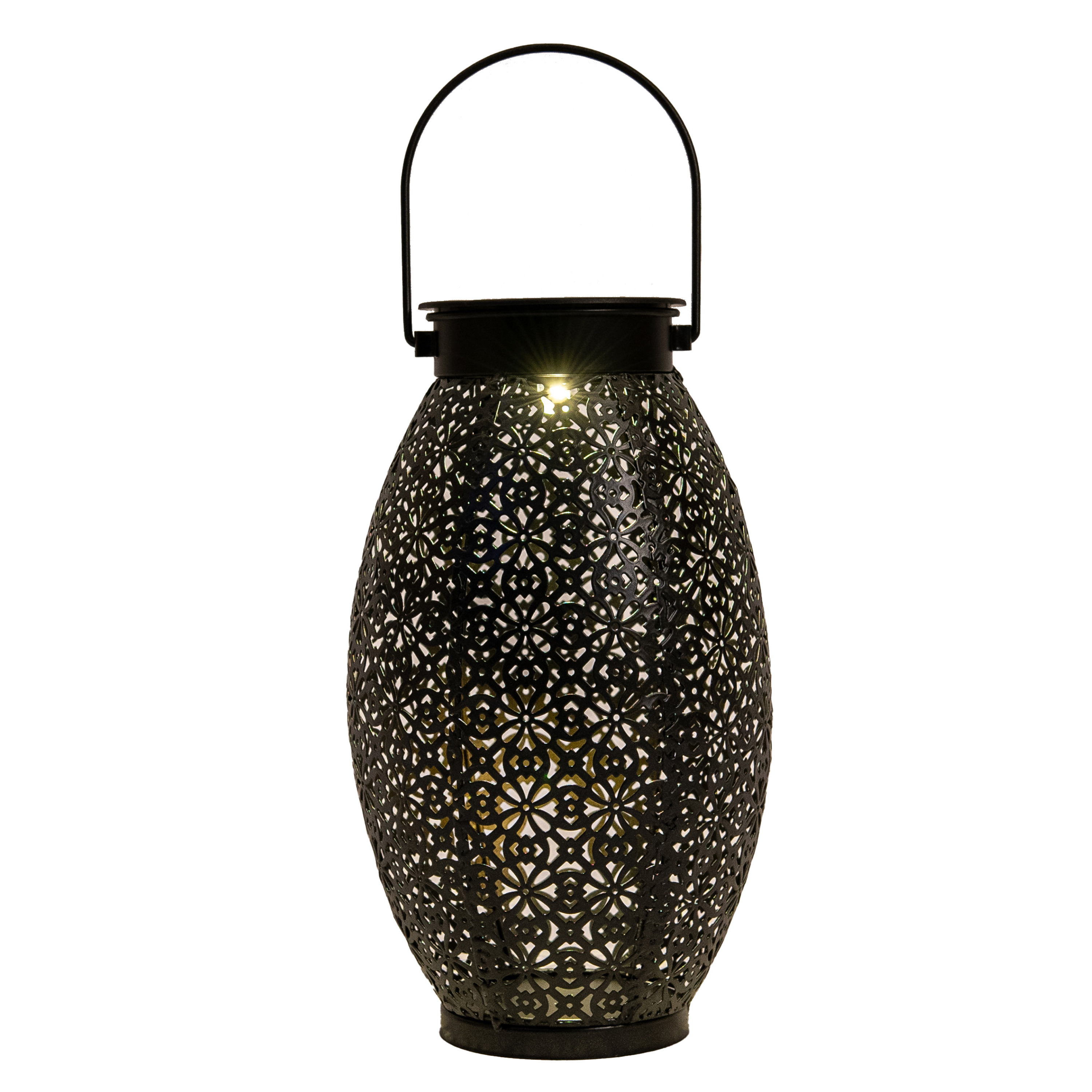 Solar lantaarn - voor buiten - D13 x H24 cm - zwart - metaal - tafellamp -