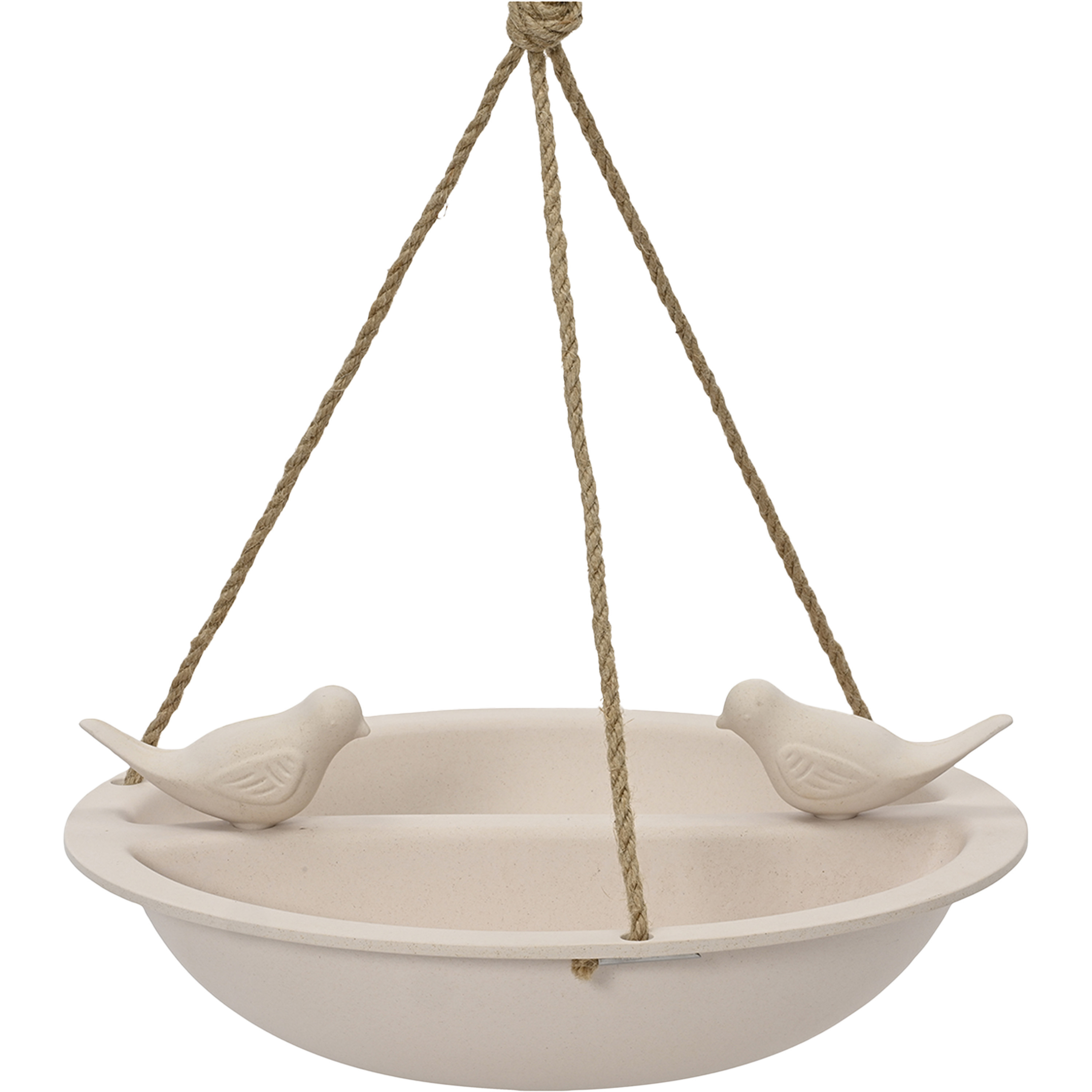 Vogelbad/voederschaal - hangend - bamboe hout - creme wit - D27 cm -