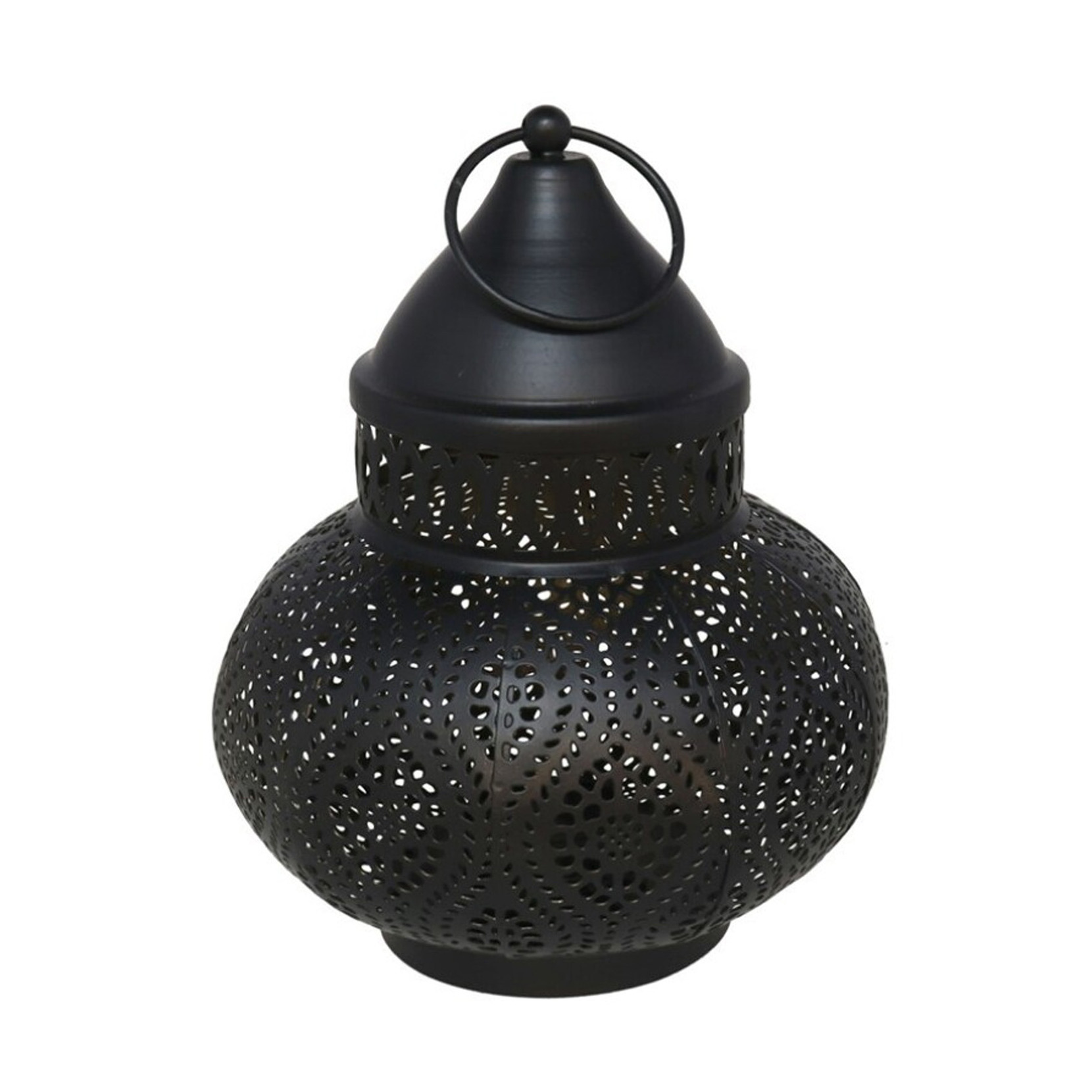 Tuin lantaarn - Marokkaanse sfeer - zwart/goud - D15 x H19 cm - metaal -