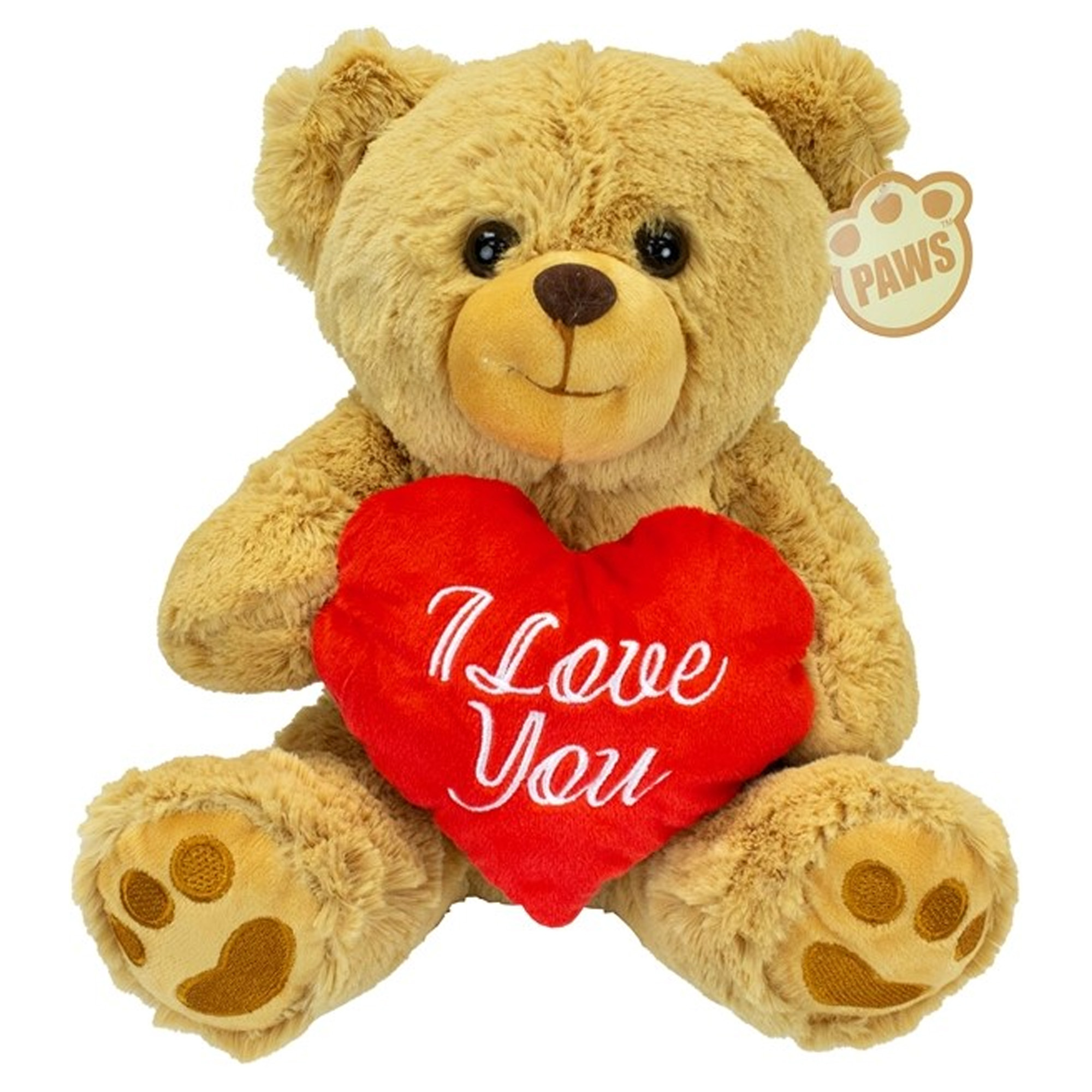 Valentijn I Love You knuffel beertje - zachte pluche - rood hartje - cadeau - 20 cm - lichtbruin -