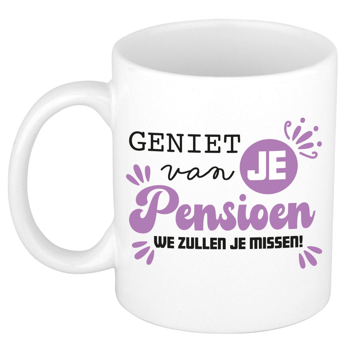 Cadeau mok voor collega - afscheid/pensioen - paars/wit - keramiek - 300 ml -