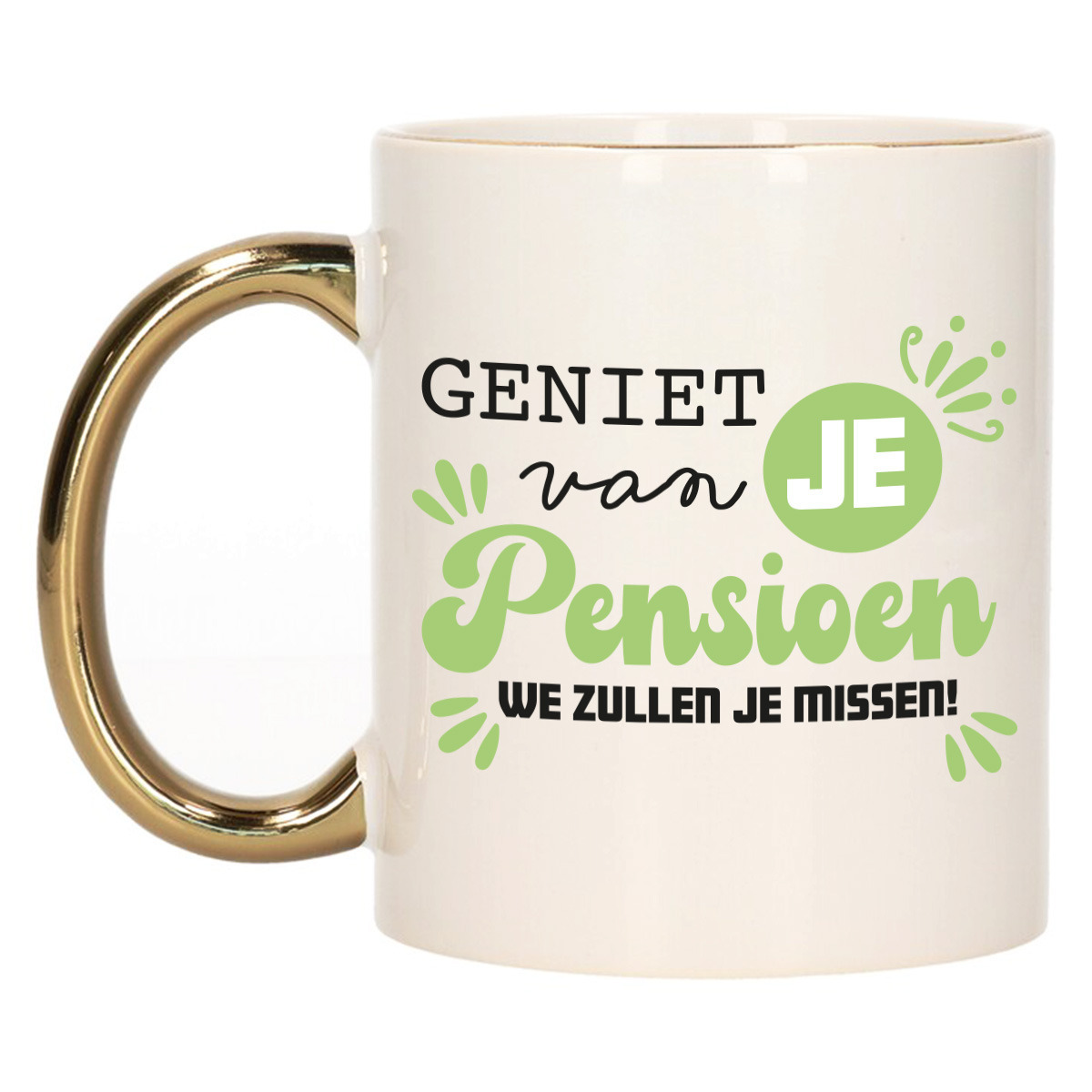 Cadeau mok voor collega - afscheid/pensioen - groen met gouden oor - keramiek - 300 ml -