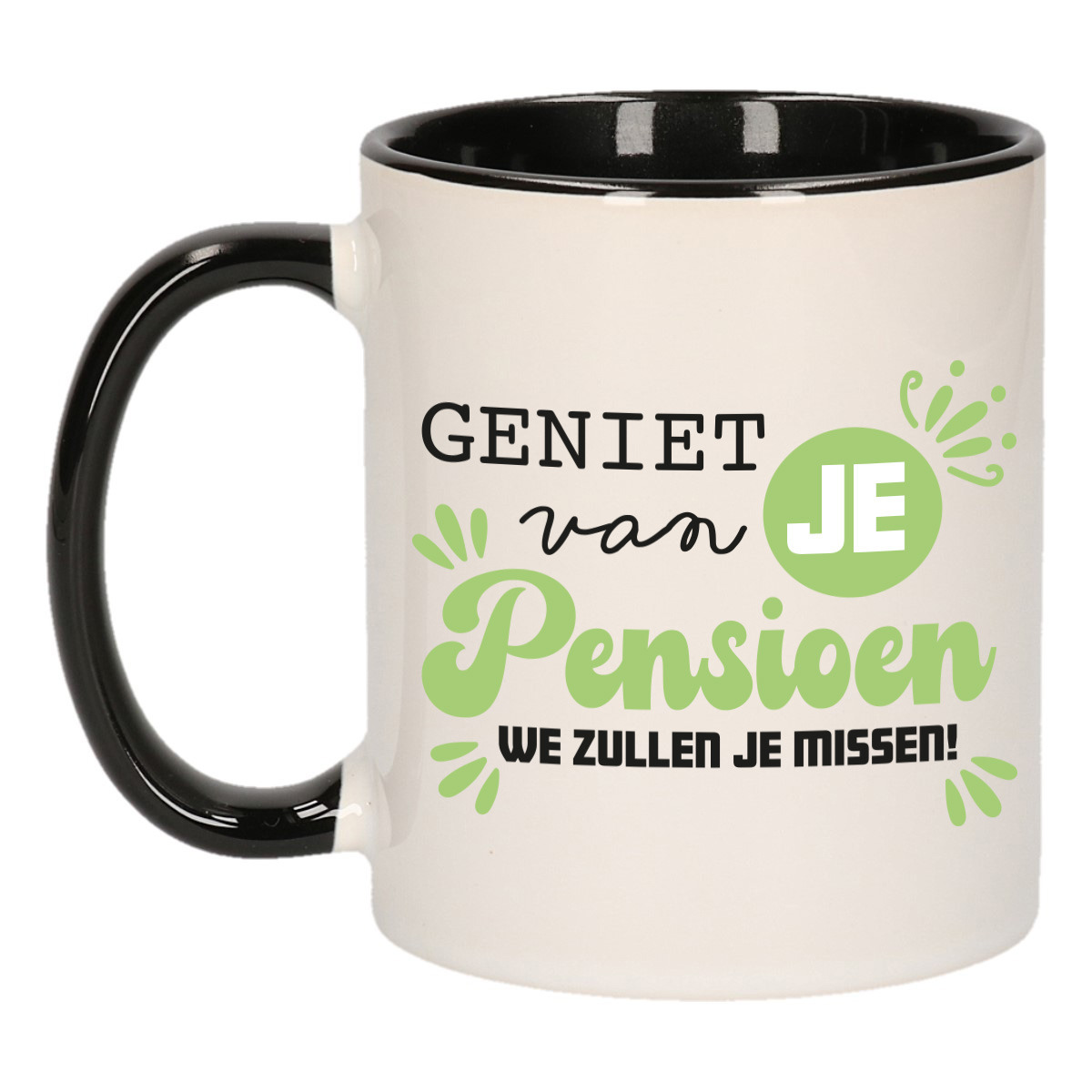 Cadeau mok voor collega - afscheid/pensioen - groen/zwart - keramiek - 300 ml -