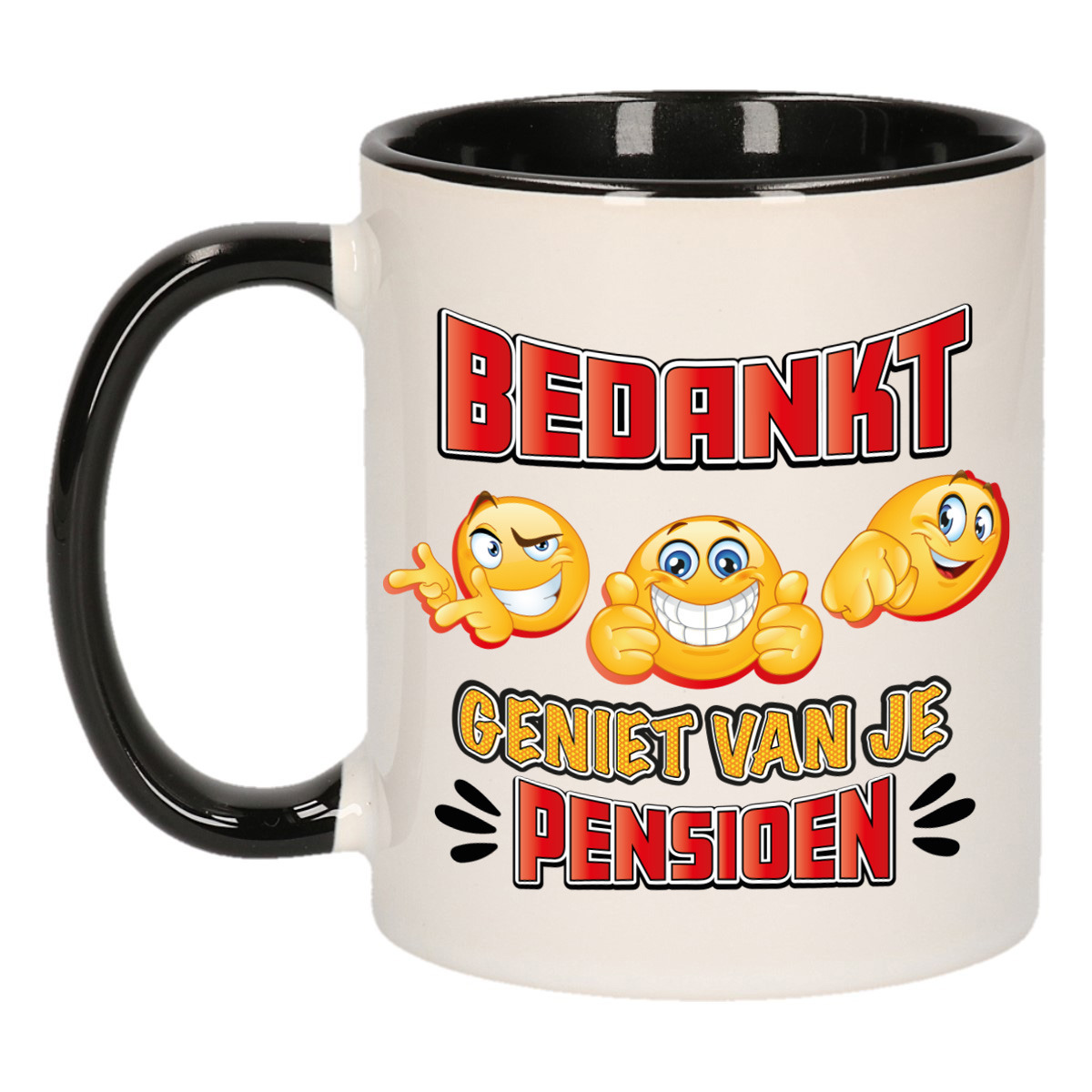 Cadeau mok voor collega - afscheid/pensioen - rood/zwart - keramiek - 300 ml -