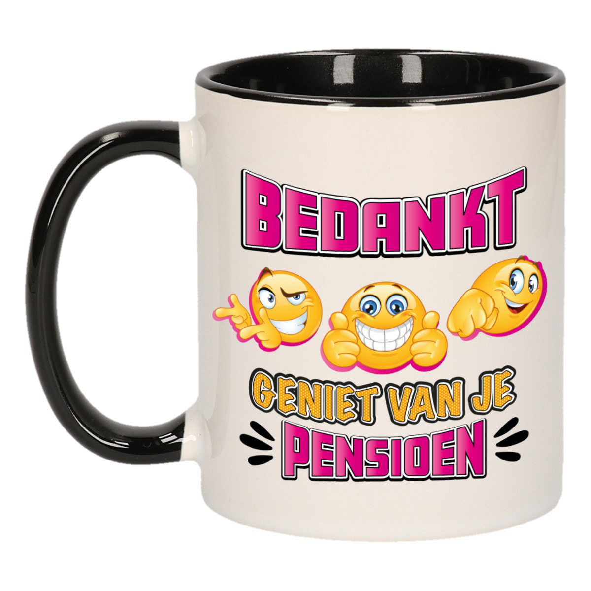 Cadeau mok voor collega - afscheid/pensioen - roze/zwart - keramiek - 300 ml -