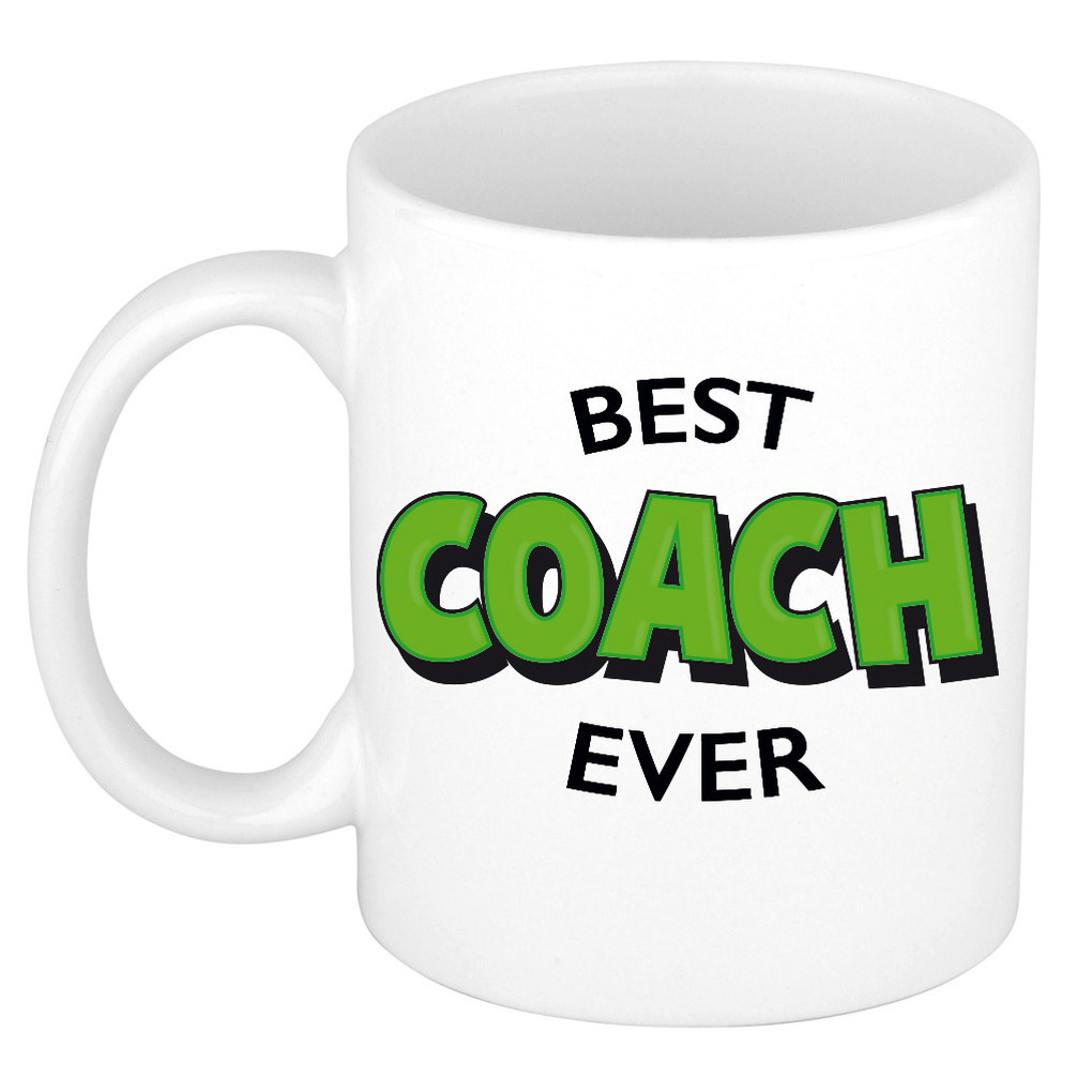 Cadeau koffie/thee mok voor coach/trainer - groen - trotse coach - keramiek - 300 ml -