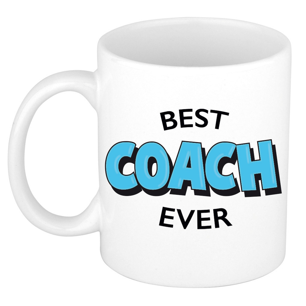 Cadeau koffie/thee mok voor coach/trainer - blauw - trotse coach - keramiek - 300 ml -