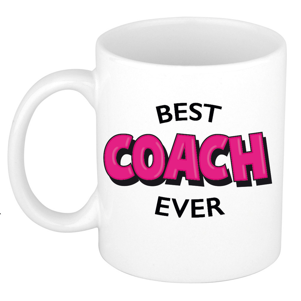 Cadeau koffie/thee mok voor coach/trainer - roze - trotse coach - keramiek - 300 ml -