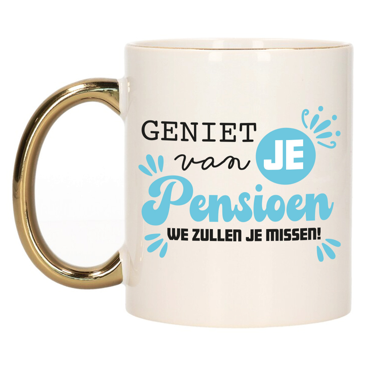 Cadeau mok voor collega - afscheid/pensioen - blauw met gouden oor - keramiek - 300 ml -
