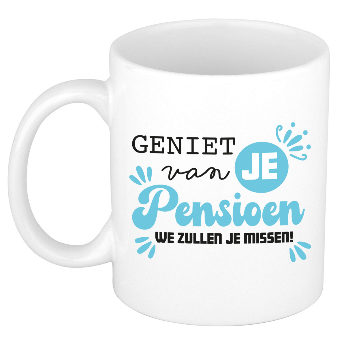 Cadeau mok voor collega - afscheid/pensioen - blauw/wit - keramiek - 300 ml -