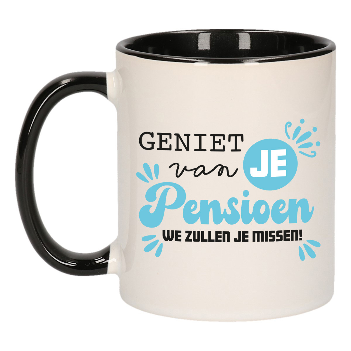 Cadeau mok voor collega - afscheid/pensioen - blauw/zwart - keramiek - 300 ml -