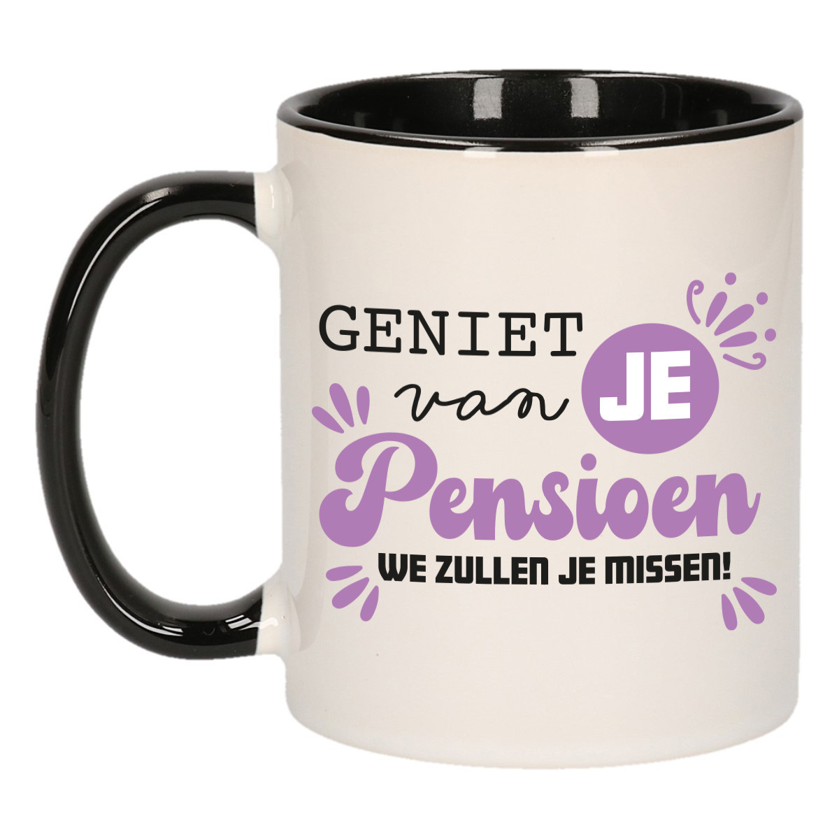 Cadeau mok voor collega - afscheid/pensioen - paars/zwart - keramiek - 300 ml -