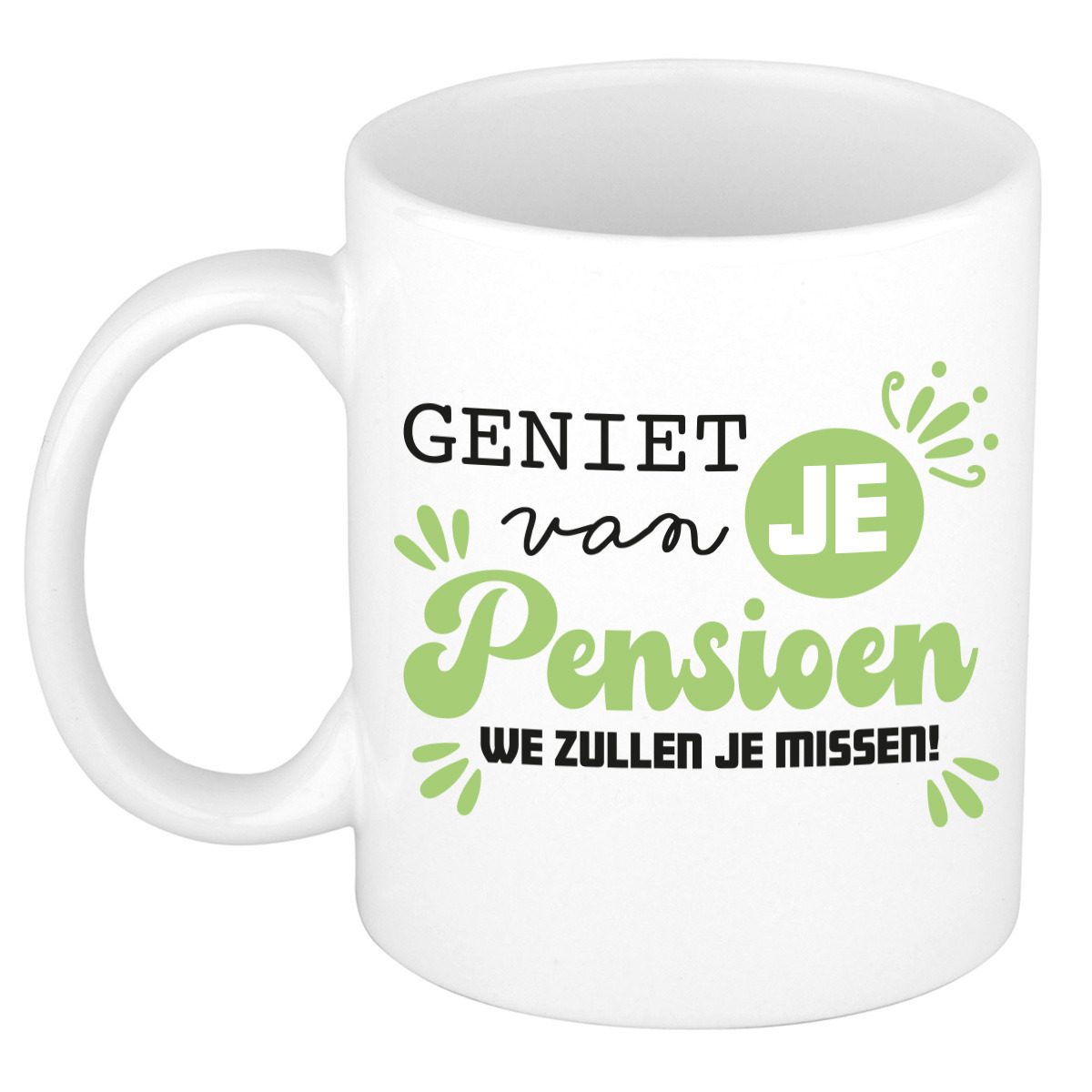 Cadeau mok voor collega - afscheid/pensioen - groen/wit - keramiek - 300 ml -
