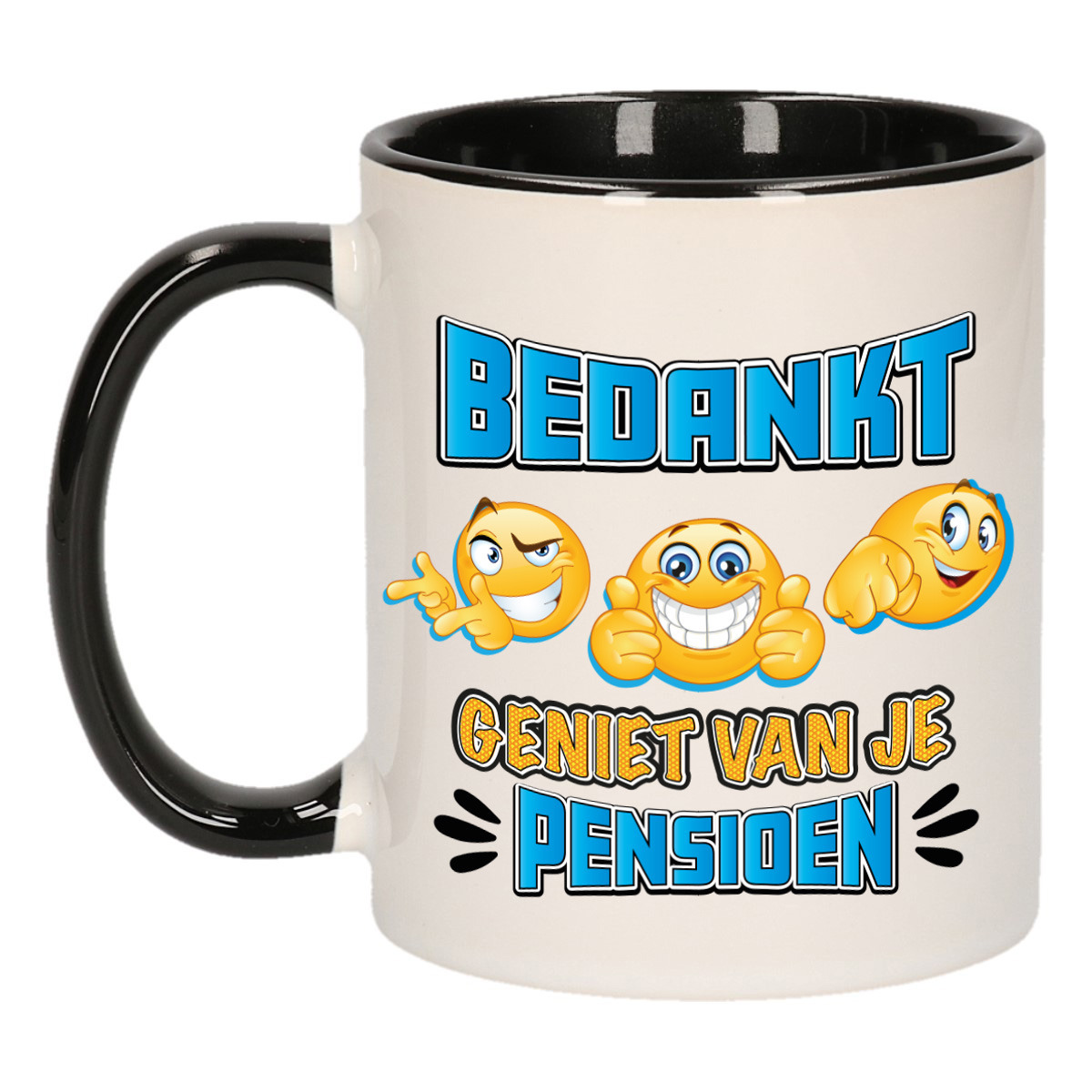 Cadeau mok voor collega - afscheid/pensioen - blauw/zwart - keramiek - 300 ml -