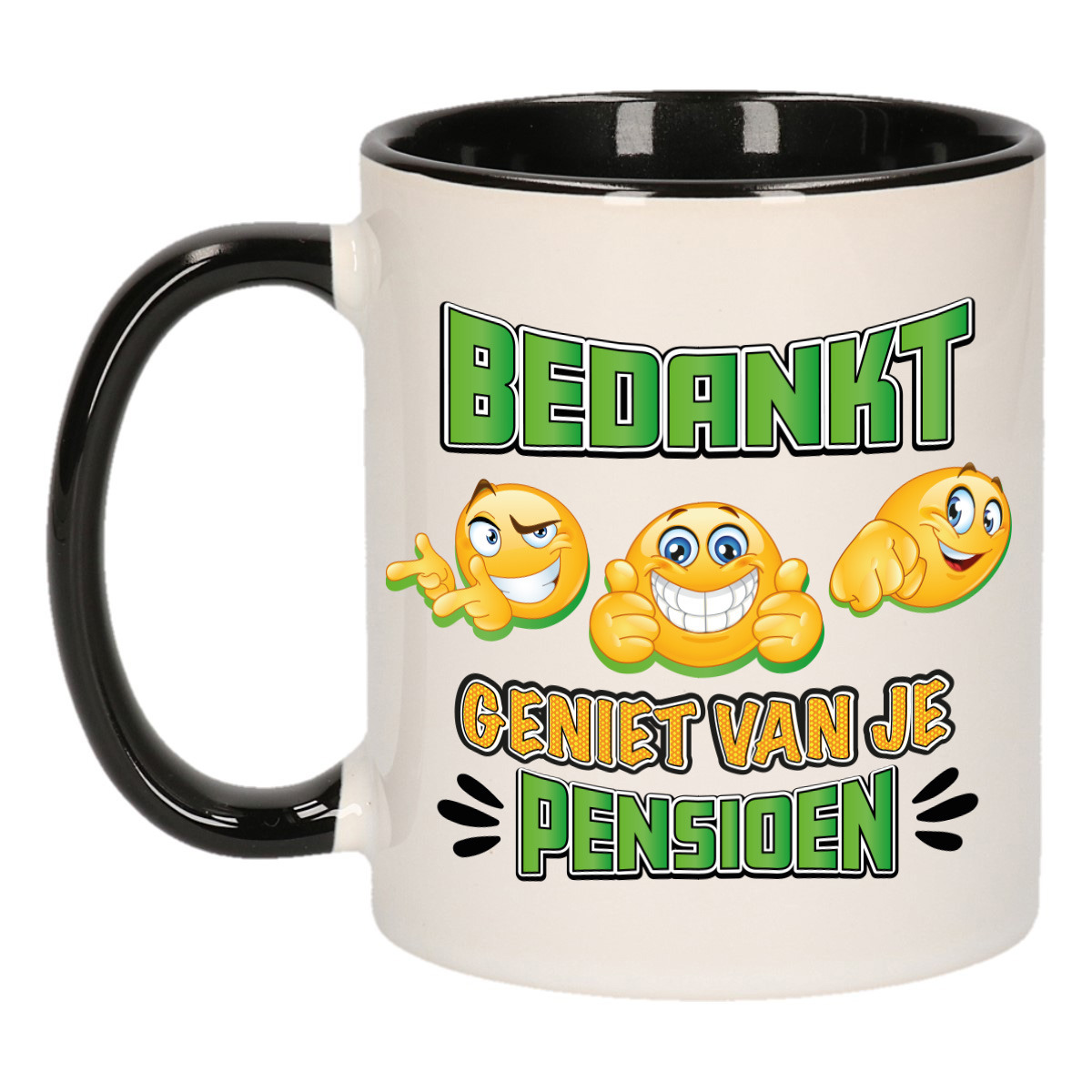 Cadeau mok voor collega - afscheid/pensioen - groen/zwart - keramiek - 300 ml -