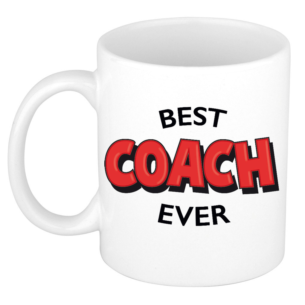 Cadeau koffie/thee mok voor coach/trainer - rood - trotse coach - keramiek - 300 ml -