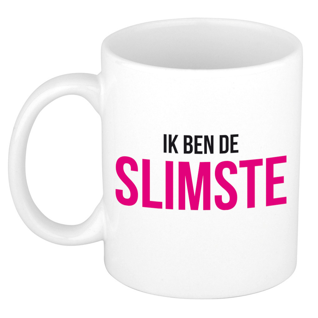Cadeau koffie/thee mok - roze - de slimste - 300 ml - keramiek -