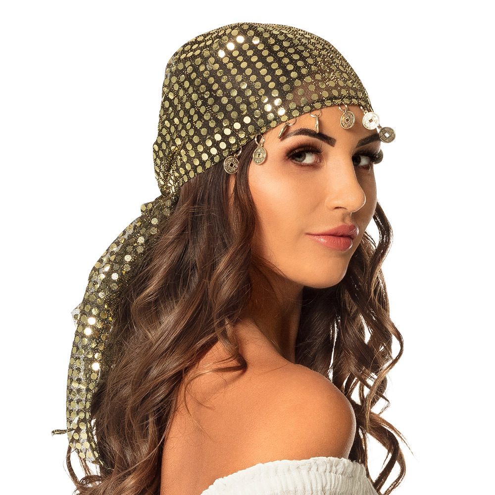 Carnaval verkleed 1001 nacht Buikdanseres - Hoofddoek bandana - zwart/goud - dames -