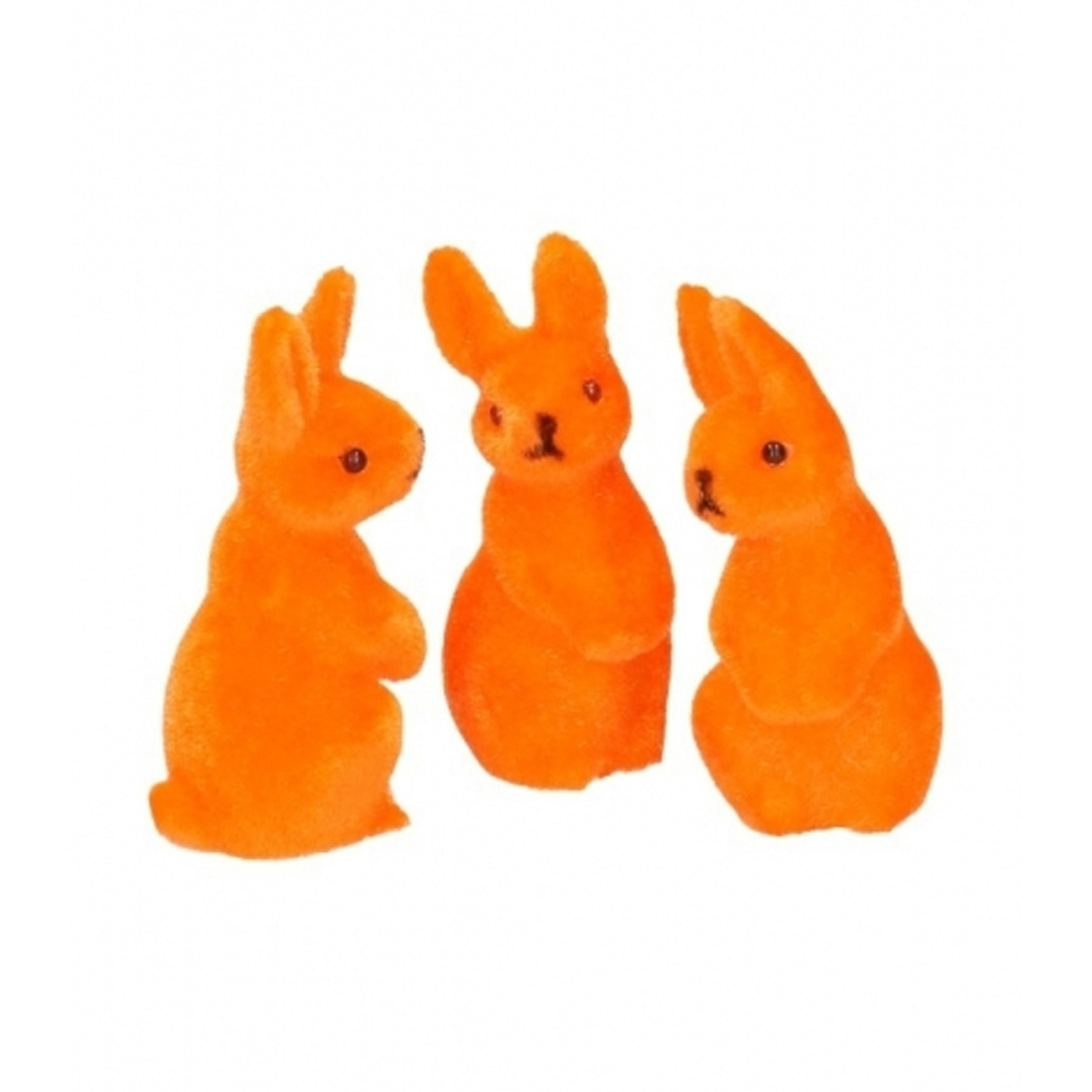 Kleine decoratie paashaasjes - oranje - 5 cm - set 6x stuks - polyester -