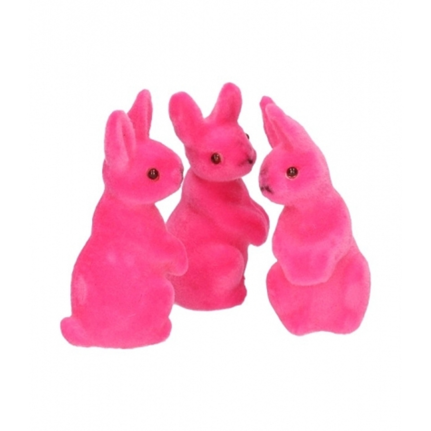Kleine decoratie paashaasjes - roze - 5 cm - set 9x stuks - polyester -