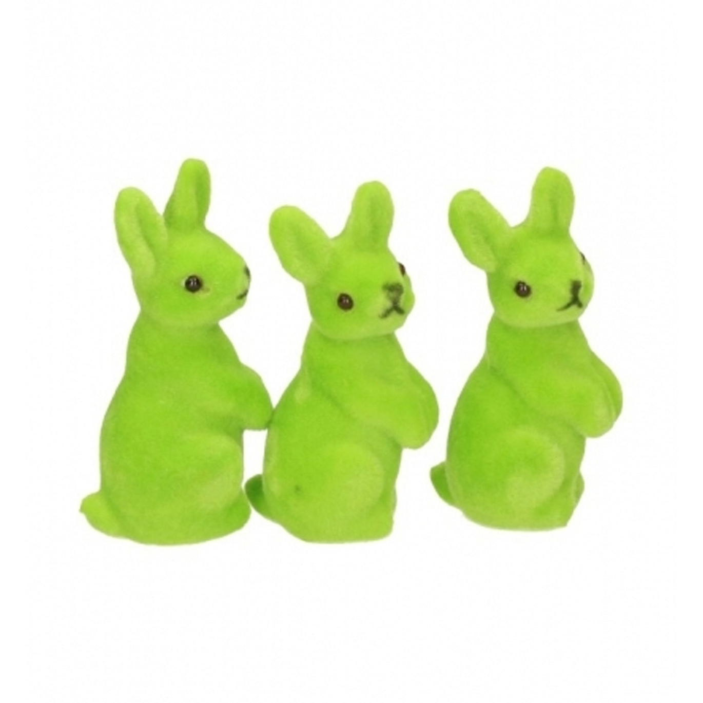 Kleine decoratie paashaasjes - groen - 5 cm - set 9x stuks - polyester -