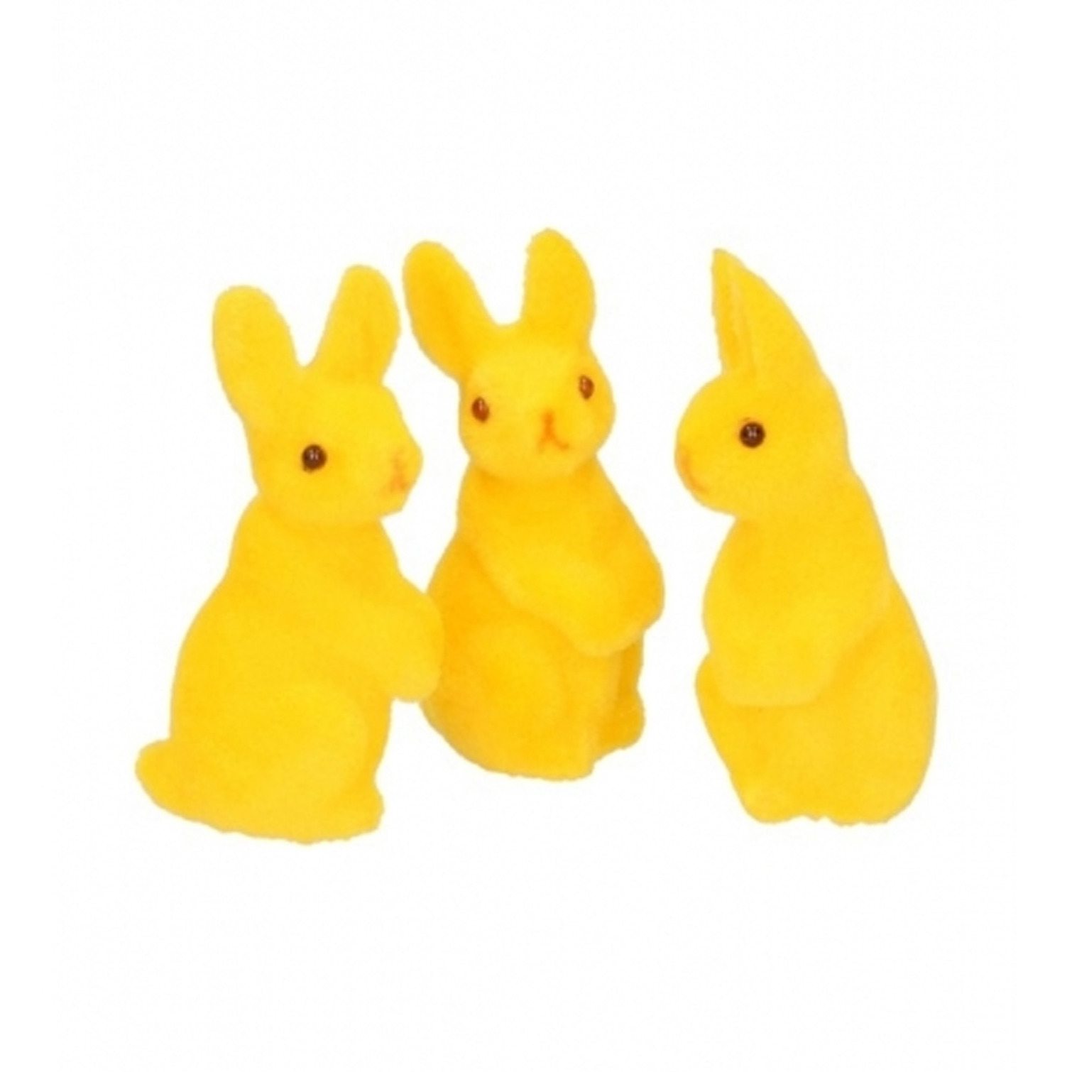 Kleine decoratie paashaasjes - geel - 5 cm - set 6x stuks - polyester -