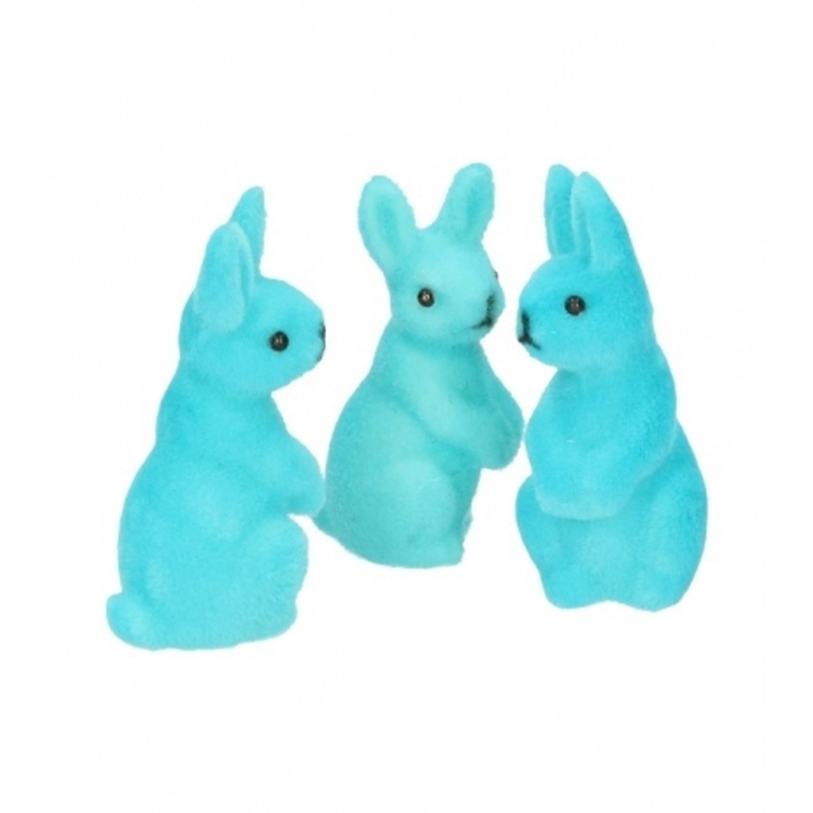 Kleine decoratie paashaasjes - blauw - 5 cm - set 9x stuks - polyester -