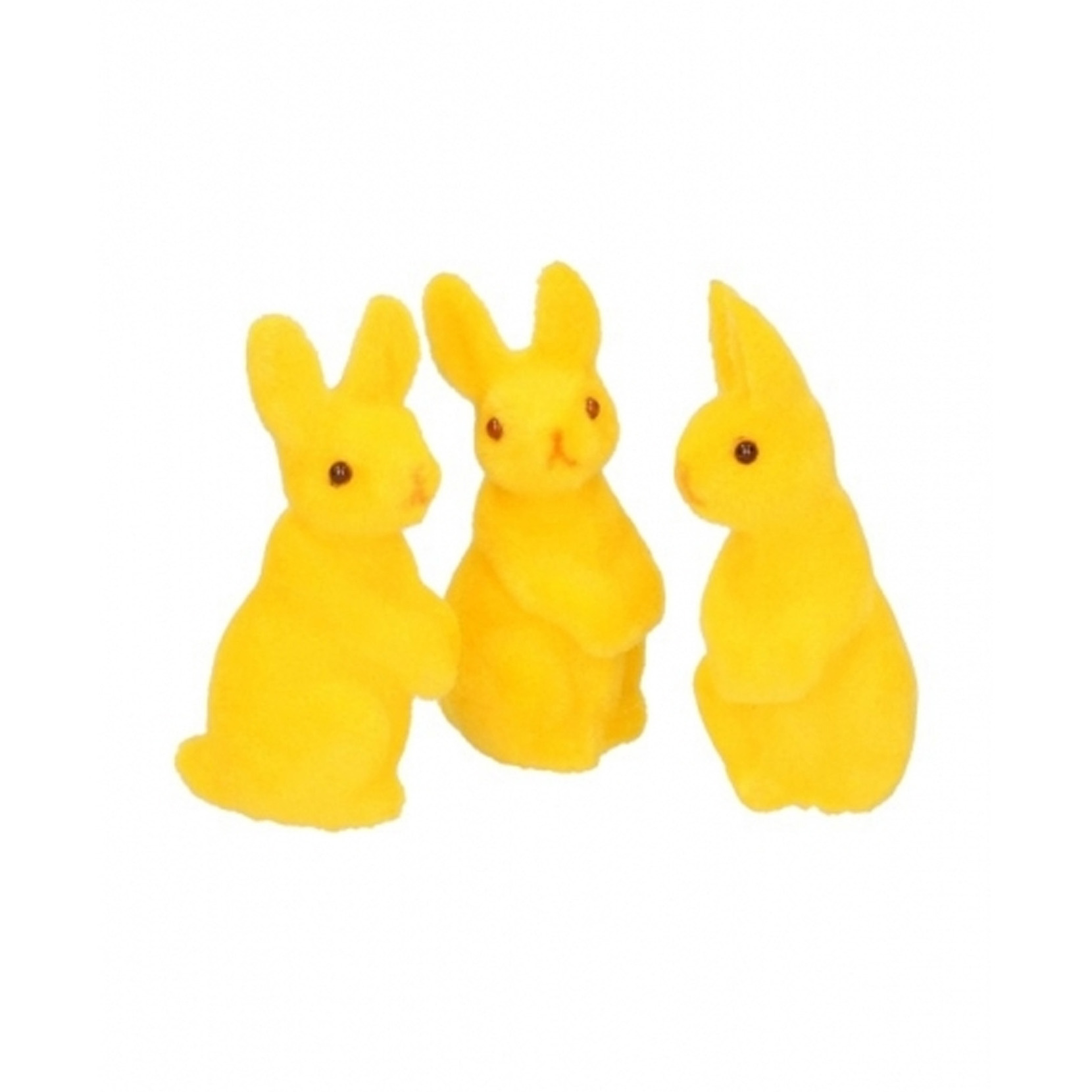 Kleine decoratie paashaasjes - geel - 5 cm - set 9x stuks - polyester -