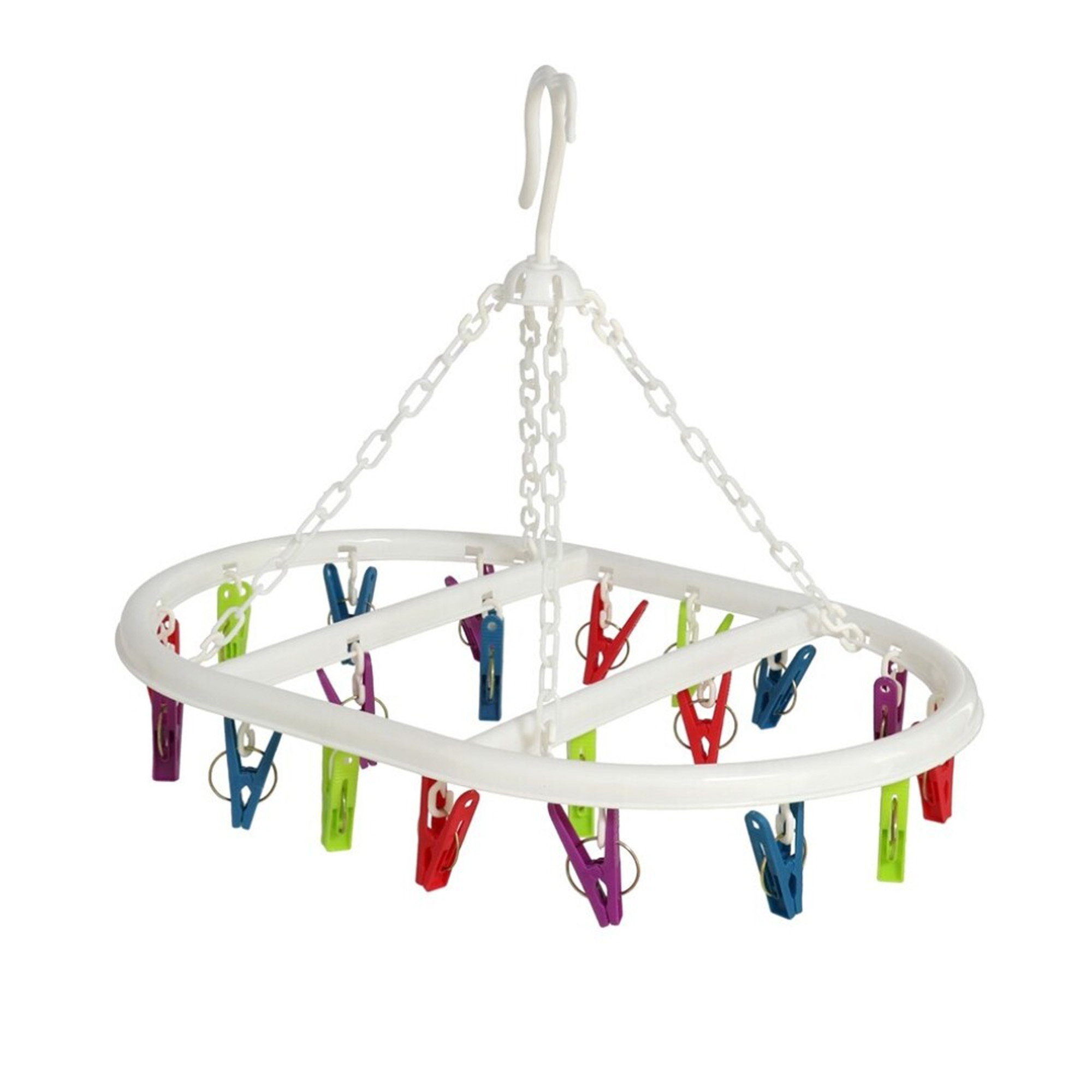 Wasgoed droogcarrousel/droogmolen - 20 clips/knijpers - multi kleuren - kunststof - 29 x 42 cm -
