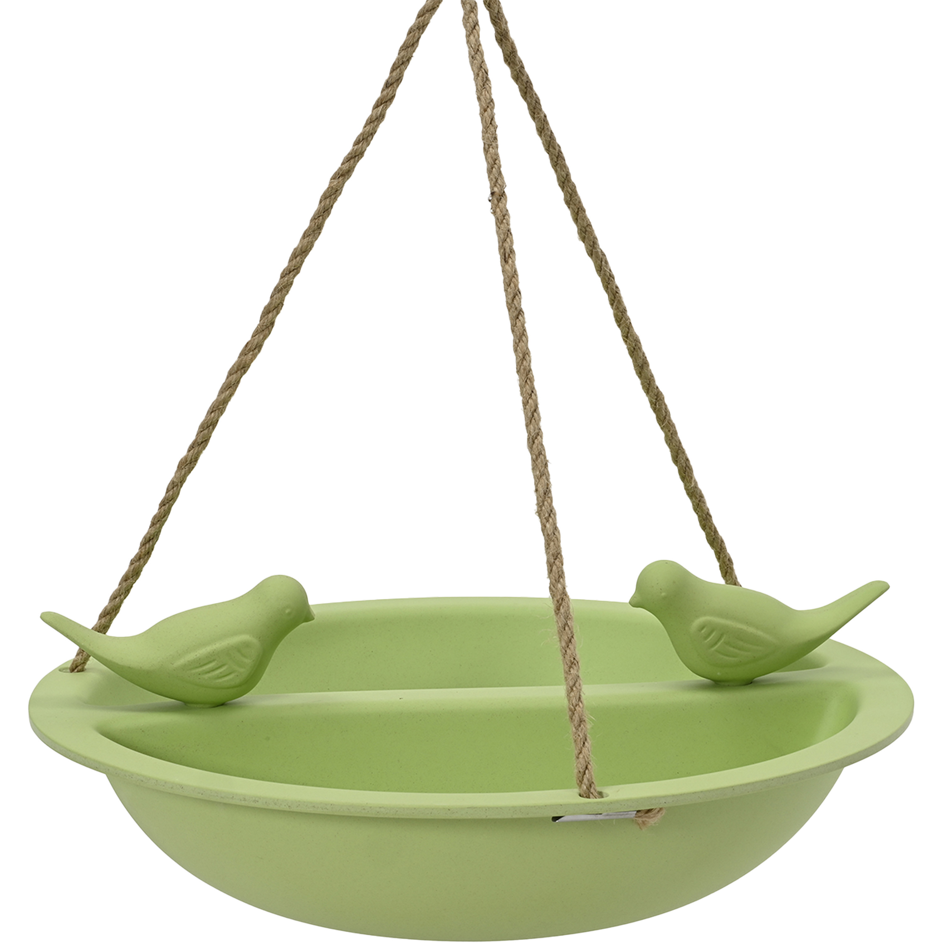 Vogelbad/voederschaal - hangend - bamboe hout - groen - D27 cm -
