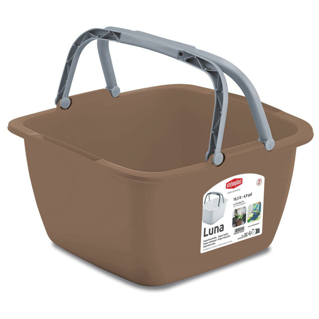 Wasmand/draagmand/teil met hengsel - kunststof - 18 Liter - cappuccino - 40 x 40 x 23 cm -