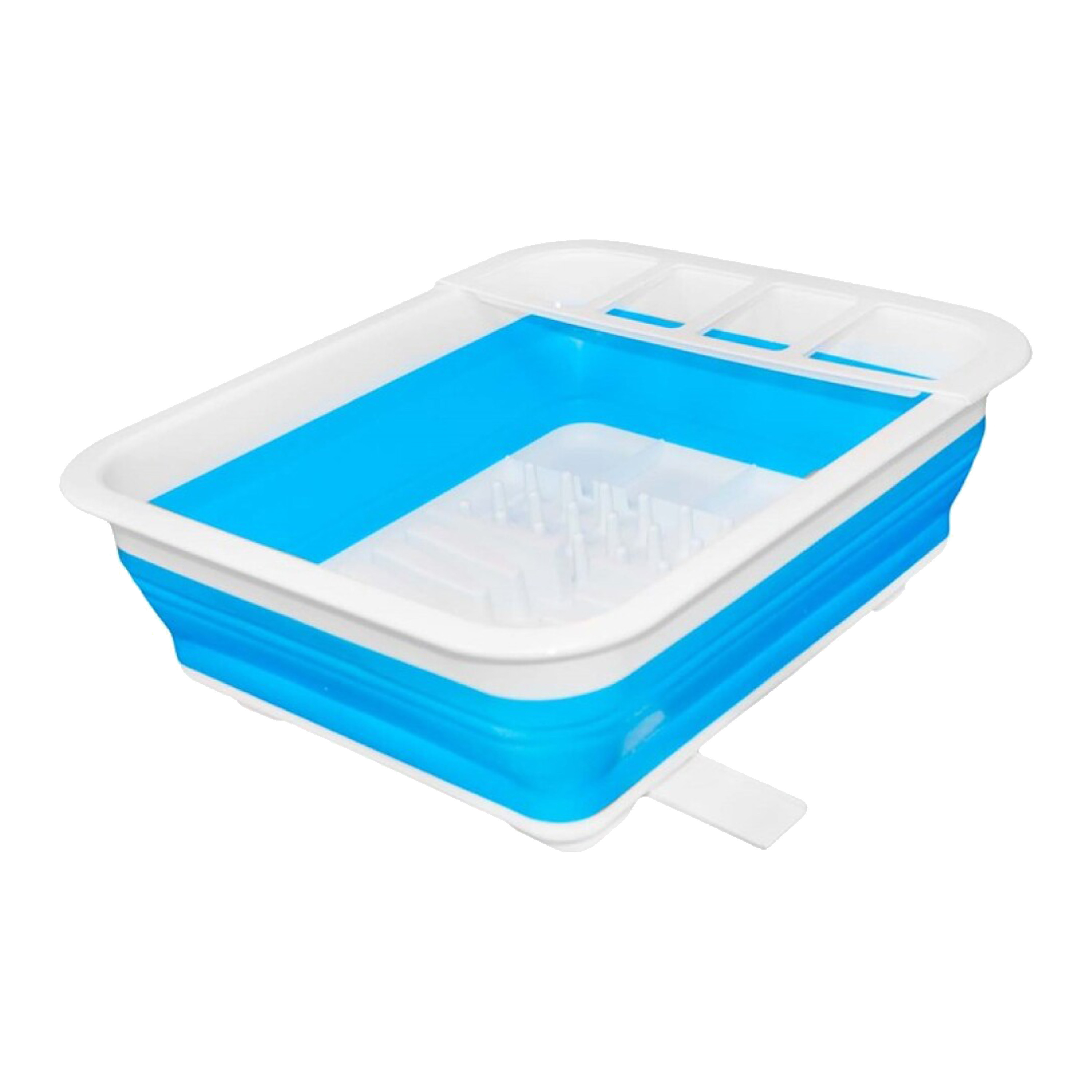 Afwas droogrek opvouwbaar met vakjes en afvoer - kunststof - blauw/wit - 31 X 37 X 13 CM - Camping -