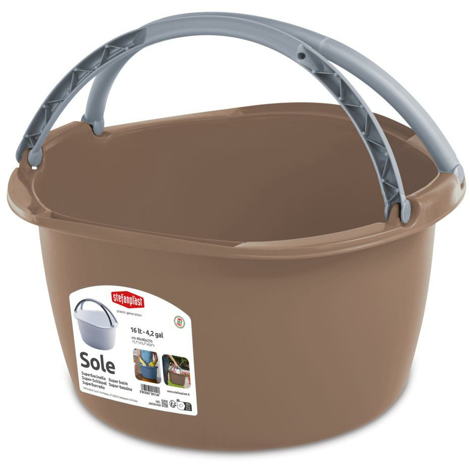 Wasmand/draagmand/teil met hengsel - kunststof - 16 Liter - cappuccino - 40 x 40 x 25 cm -