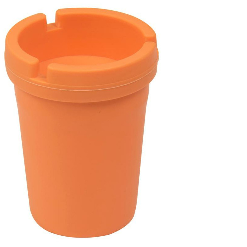 Auto/strand/tuin asbak met deksel - kunststof - neon oranje - 11 x 8 cm -