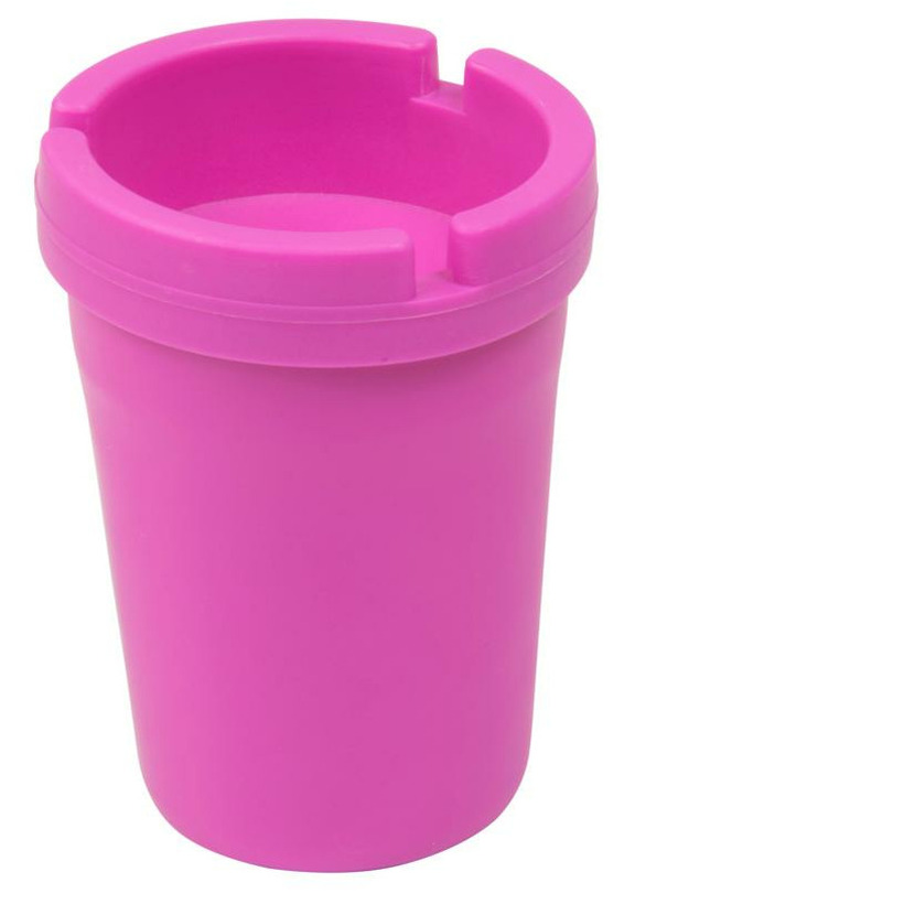 Auto/strand/tuin asbak met deksel - kunststof - neon roze - 11 x 8 cm -