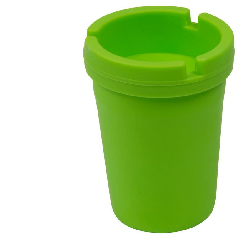 Auto/strand/tuin asbak met deksel - kunststof - neon groen - 11 x 8 cm -