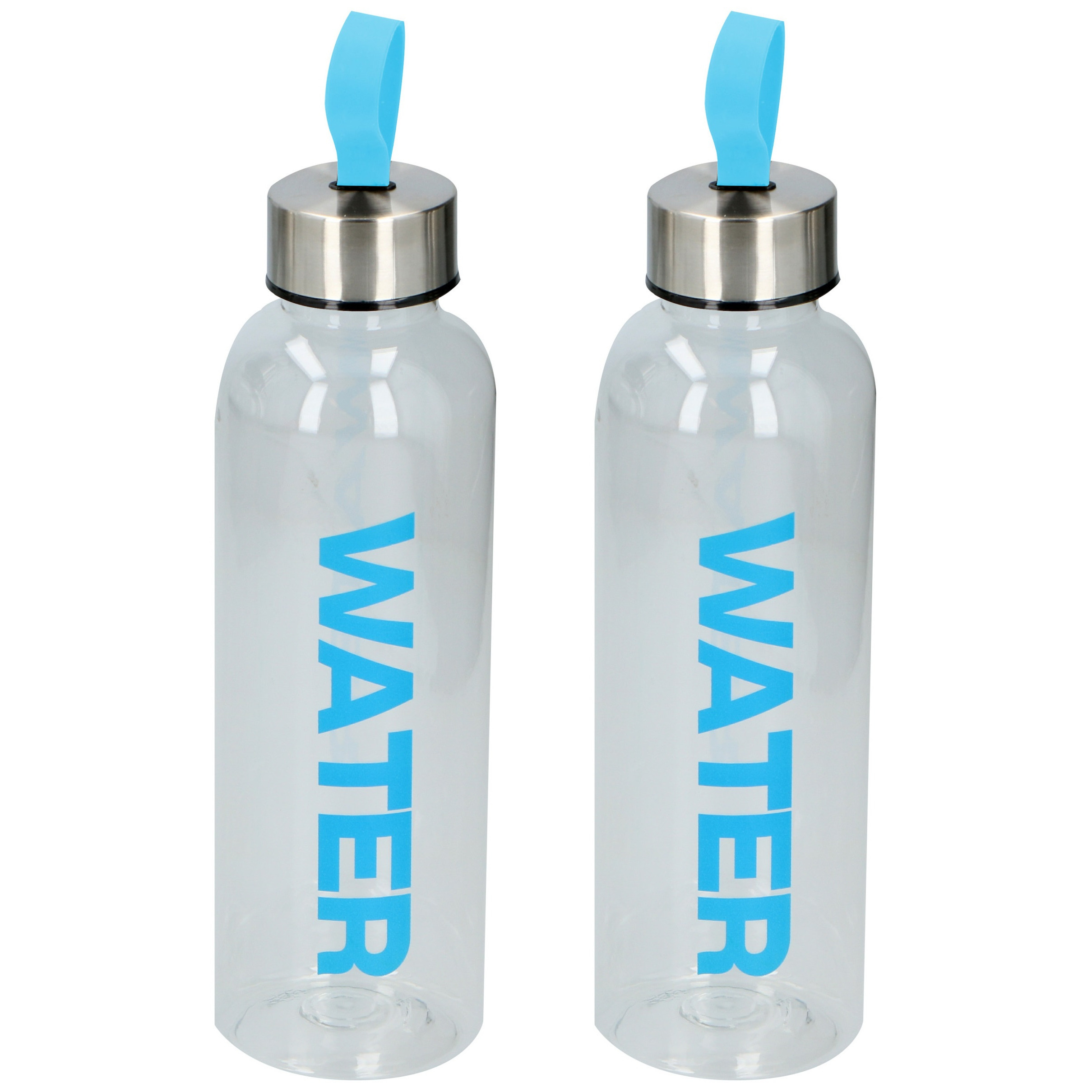 Waterfles / drinkfles / sportfles - 2x - transparant/blauw - kunststof - 550 ml - schroefdop -