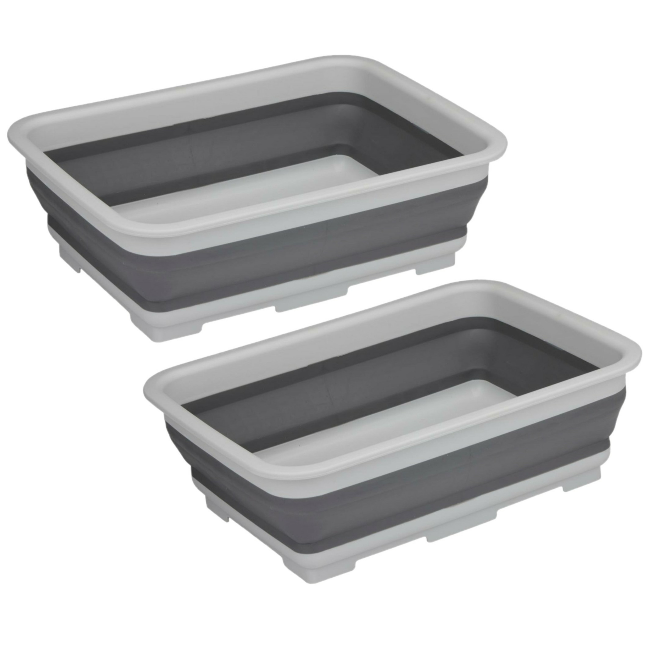 Wasmand/opbergmand opvouwbaar - 2x - kunststof - 12 Liter - grijs - 37 x 27 x 12 cm -