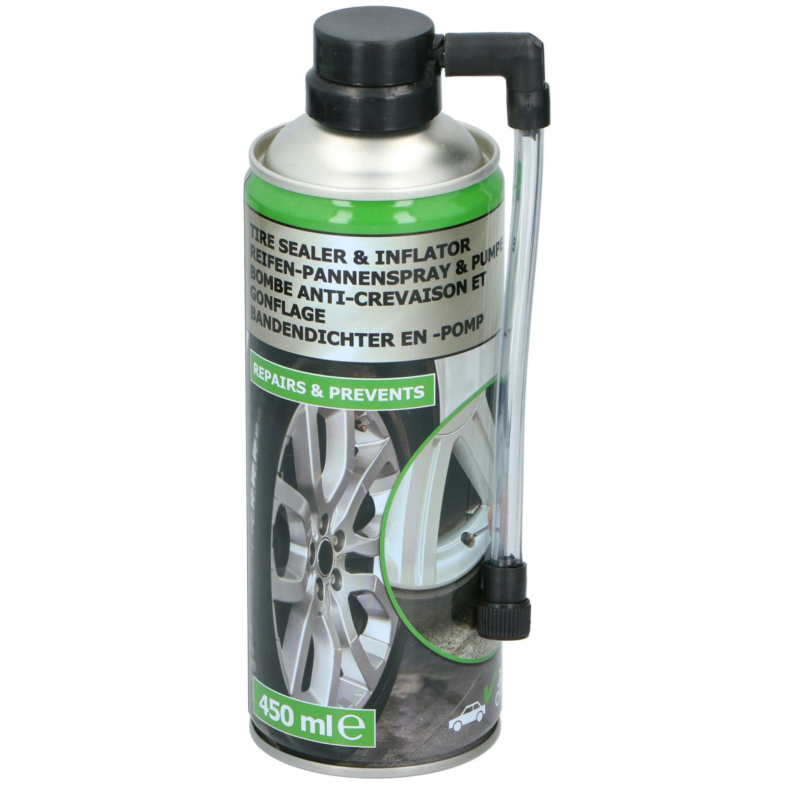Autobanden reparatie pomp en bandendichter 450 ml - aluminium -