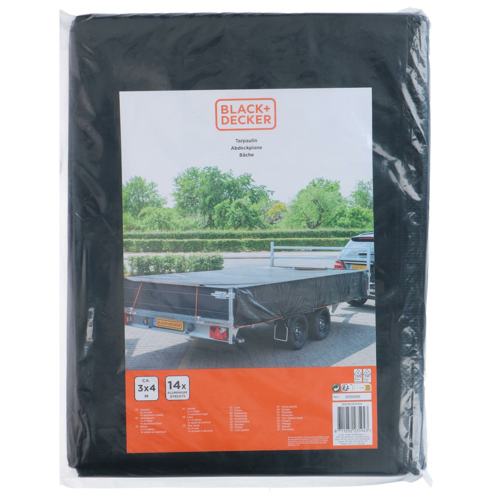 Black & Decker Afdekzeil/dekzeil aanhangers - zwart - waterdicht -3x4m -