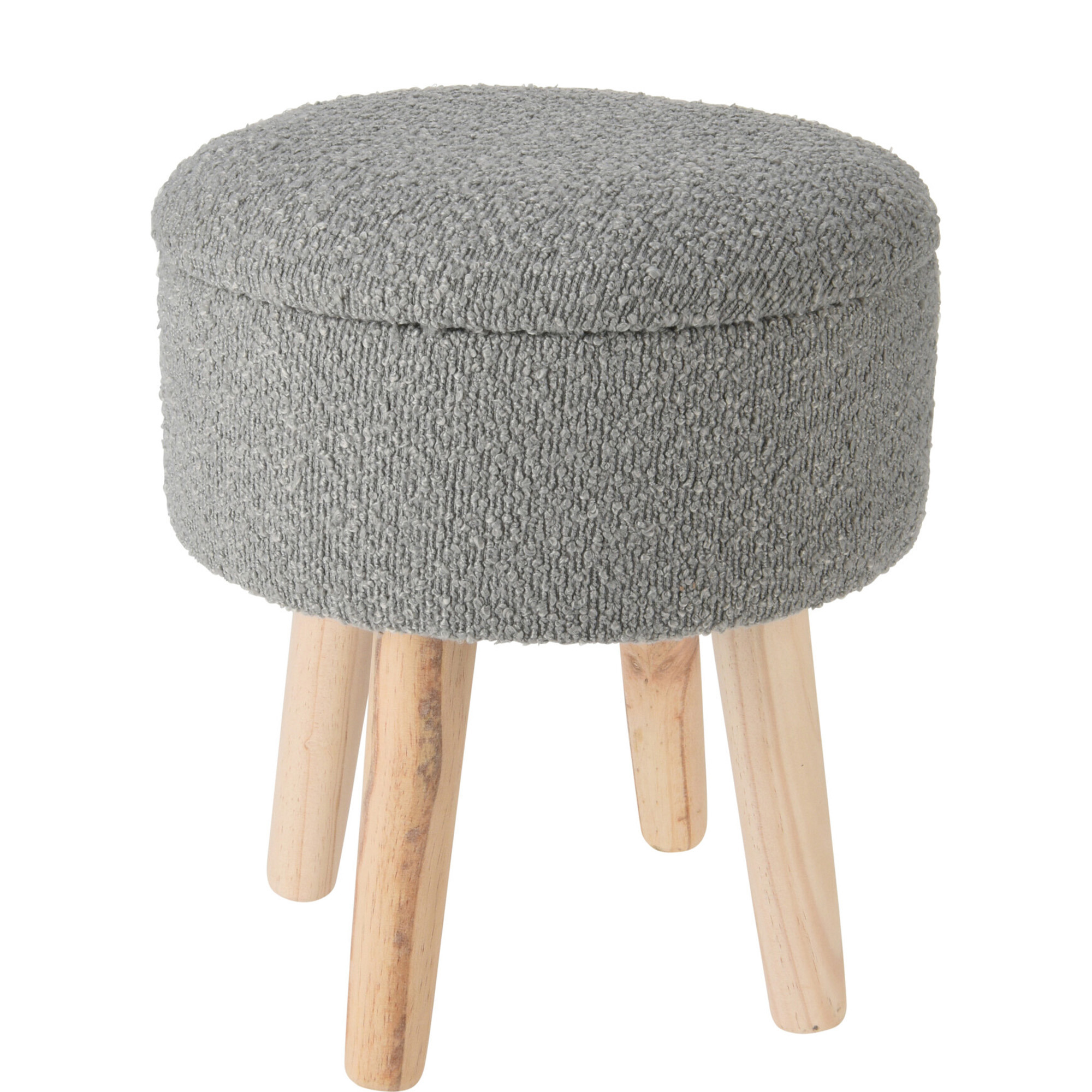 Opbergkruk - hout - teddy stof - lichtgrijs - D29 x H34 cm - opbergpoef -