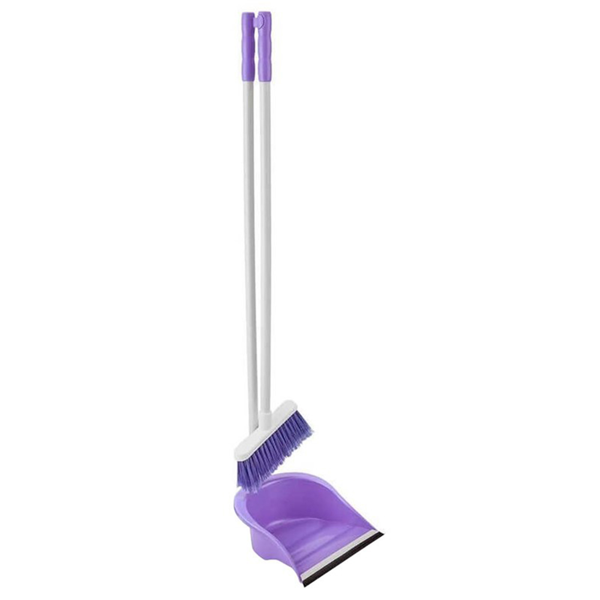 Stoffer en blik met lange steel - 102 cm - kunststof - paars -
