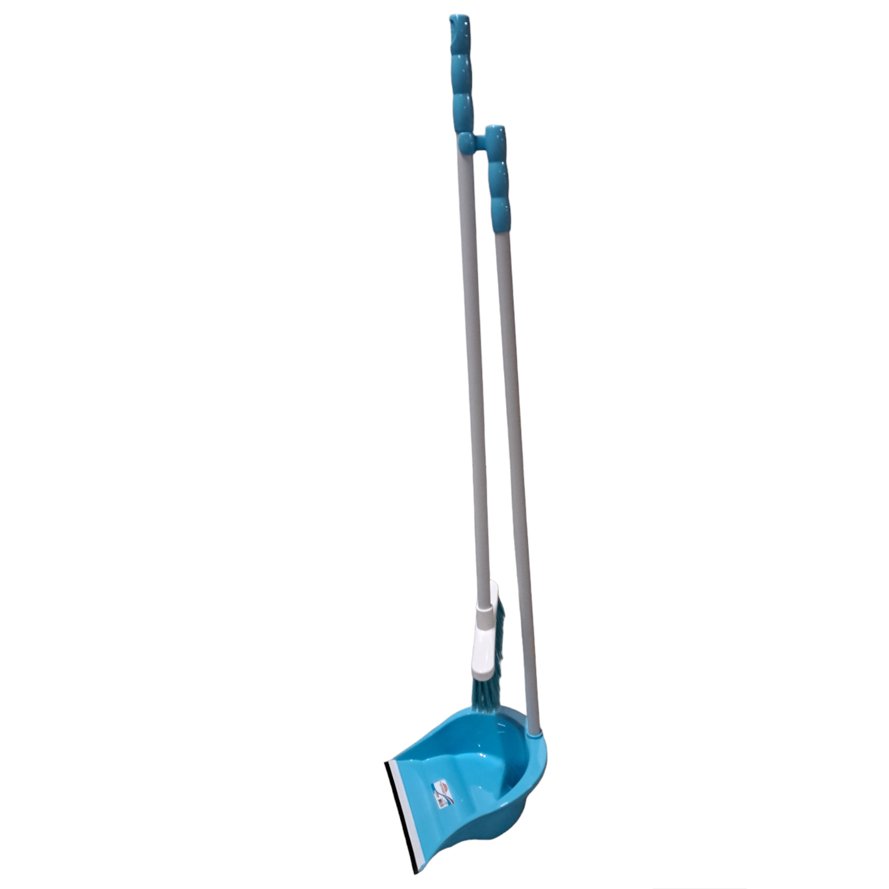 Stoffer en blik met lange steel - 102 cm - kunststof - blauw -